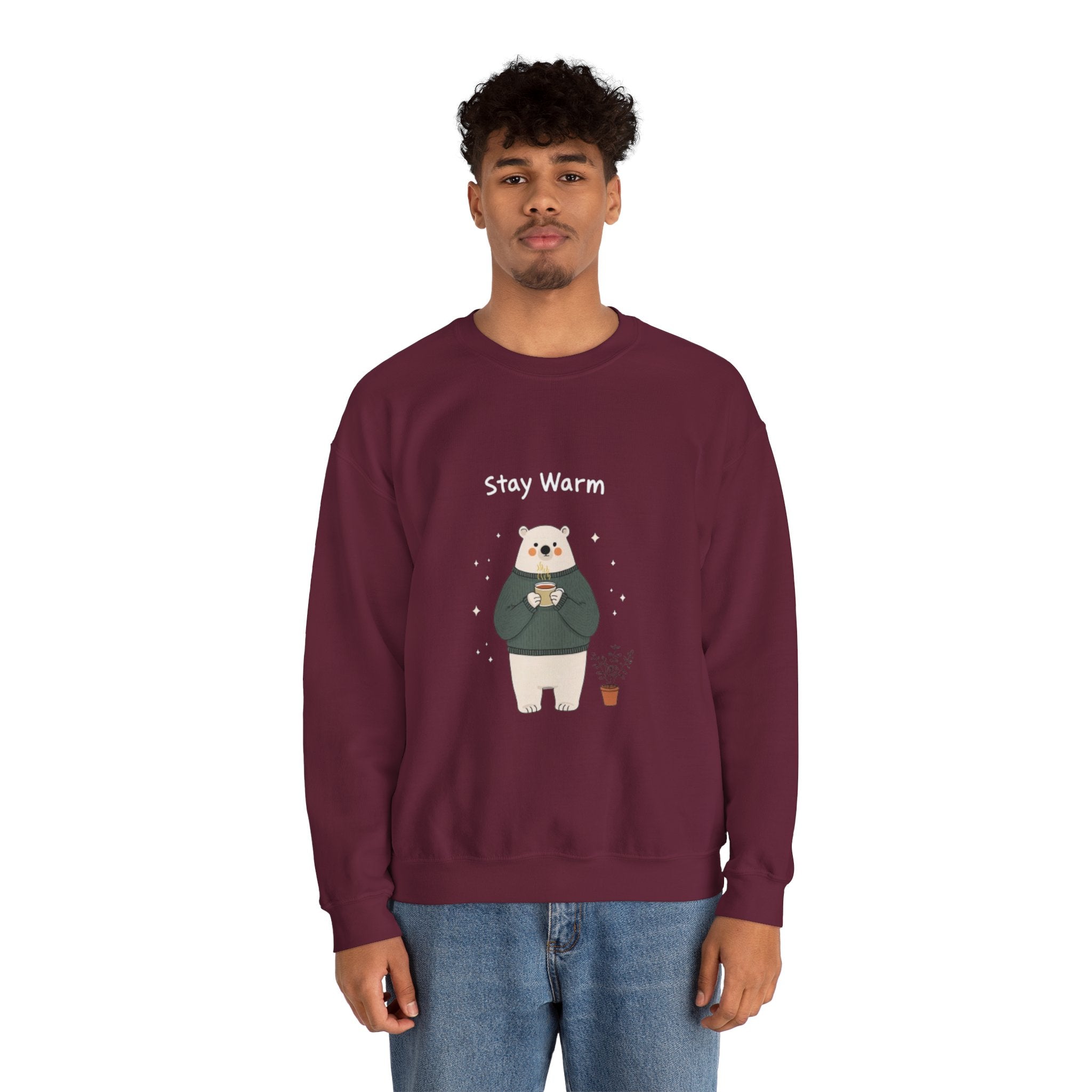 Bear with Coffee Crewneck Sweatshirt — Cozy Cute Graphic Pullover