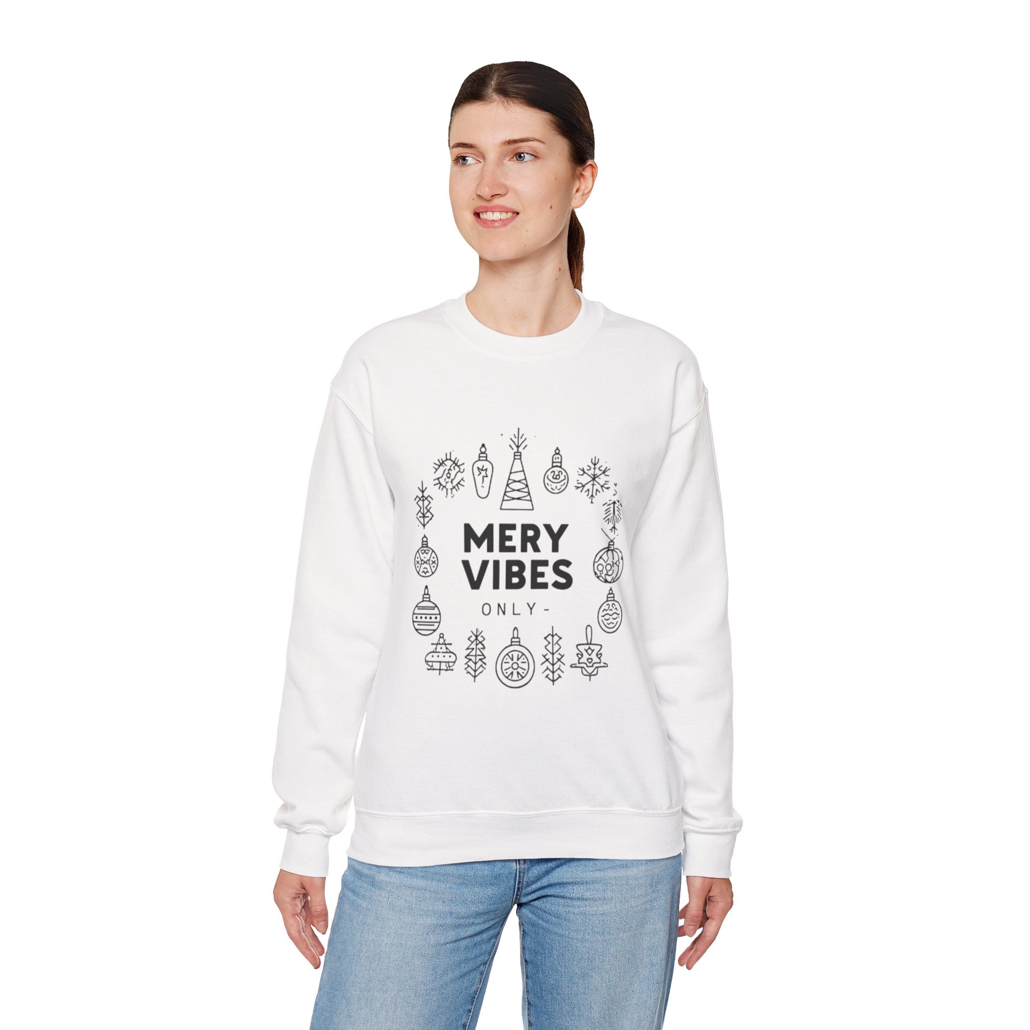 Sweatshirt — "Mery Vibes Only" Christmas Ornament Holiday Crewneck