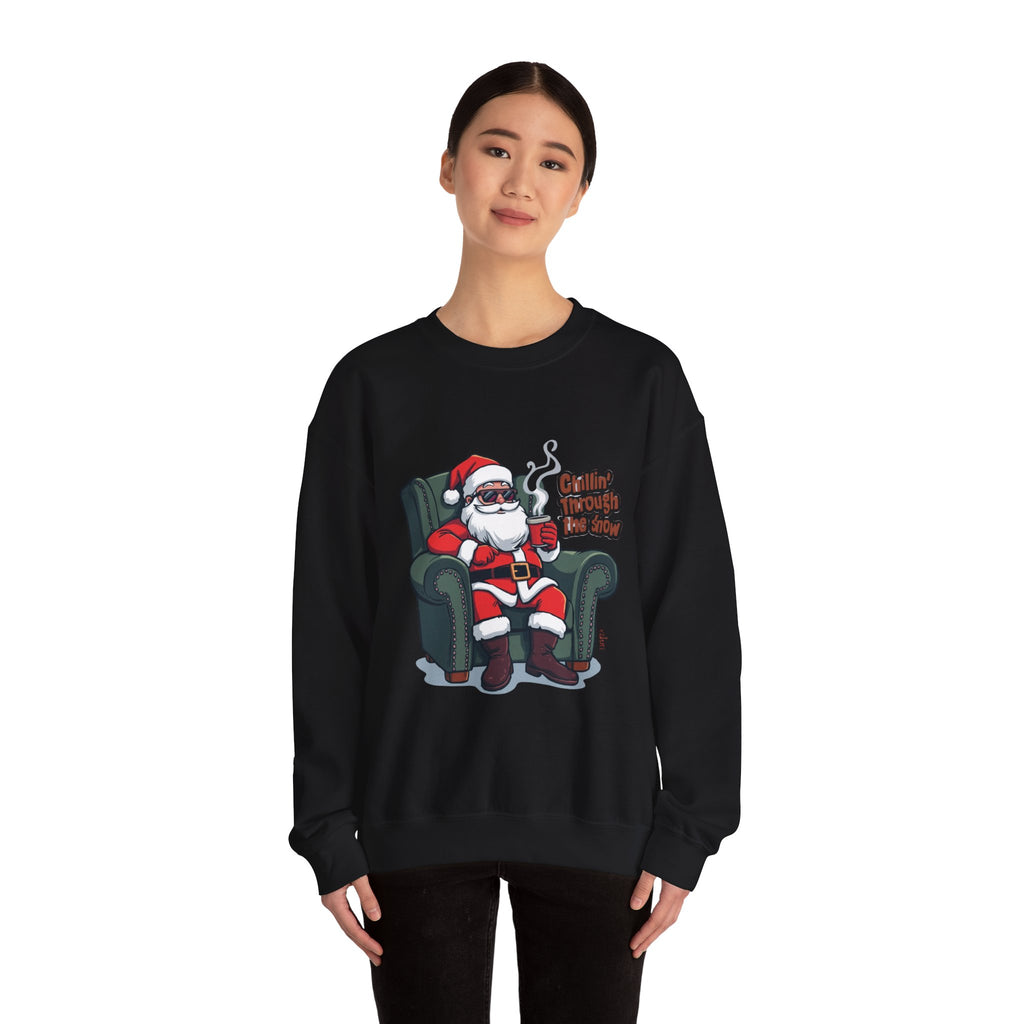 Chillin' Through the Snow Crewneck Sweatshirt — Relaxed Santa Christmas Pullover