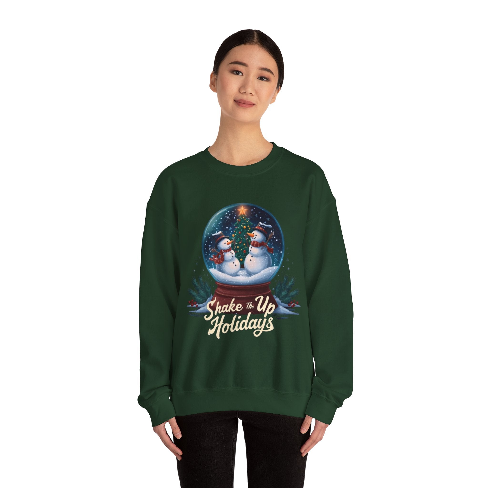 Snow Globe Snowmen Crewneck Sweatshirt — "Shake Me Up Mommy" Holiday Sweatshirt