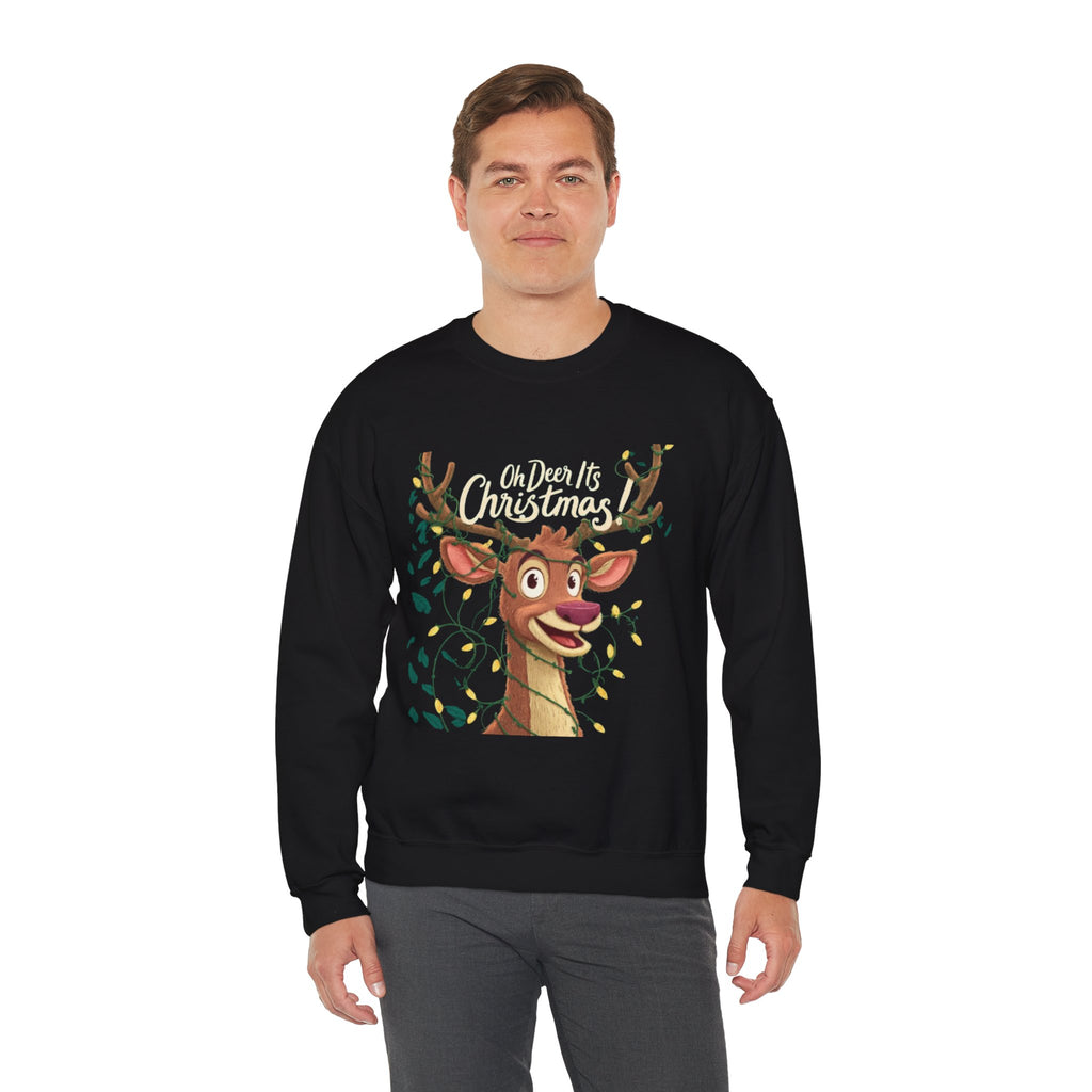 Christmas Reindeer Sweatshirt – "Oh Deer It's Christmas" Cute Holiday Crewneck