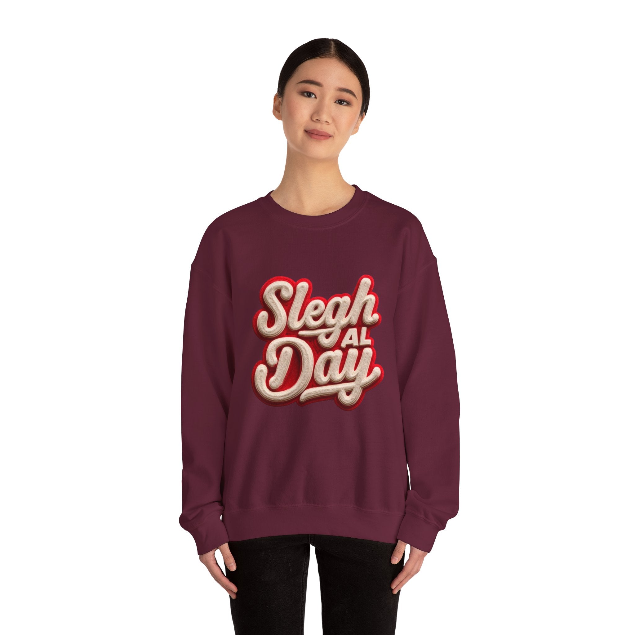 Crewneck Sweatshirt – "Sleigh All Day" Retro Christmas Holiday Pullover