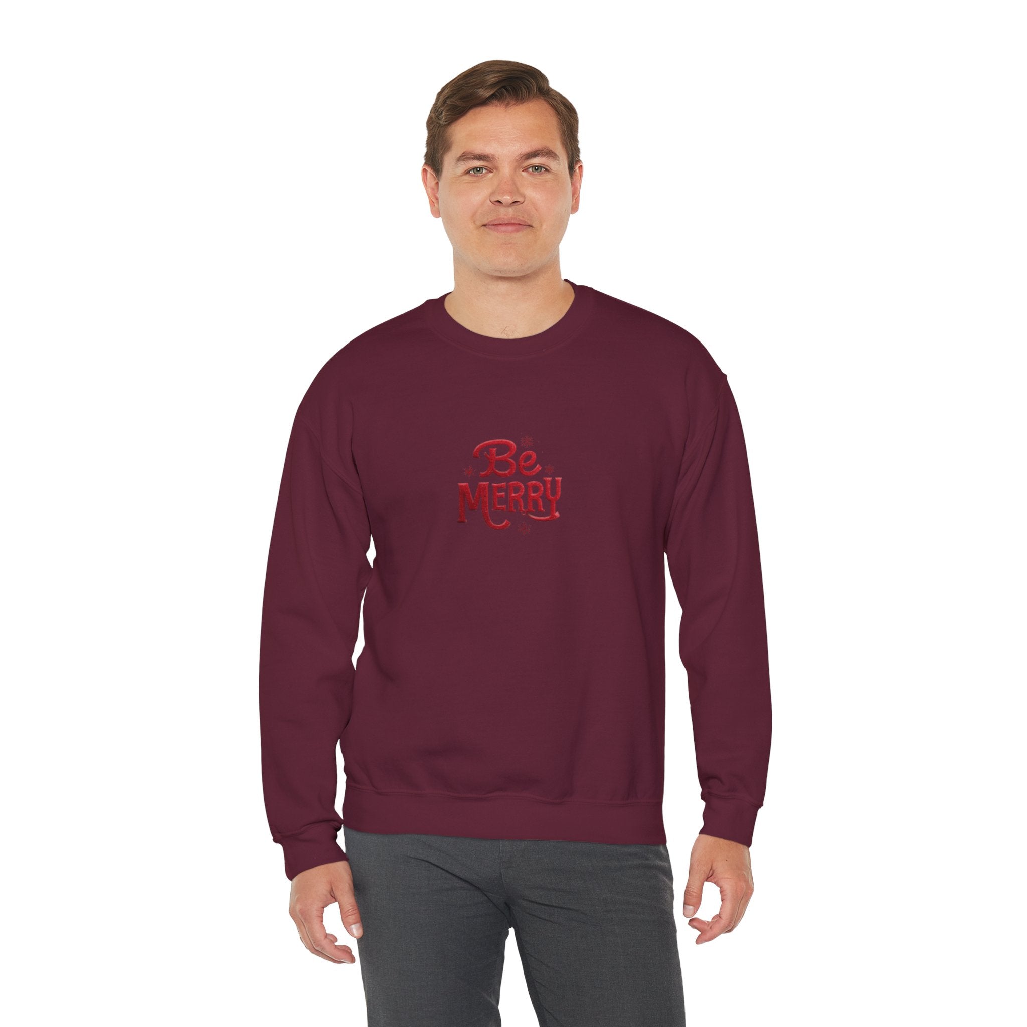 Be Merry Crewneck Sweatshirt — Holiday Cozy Christmas Sweater