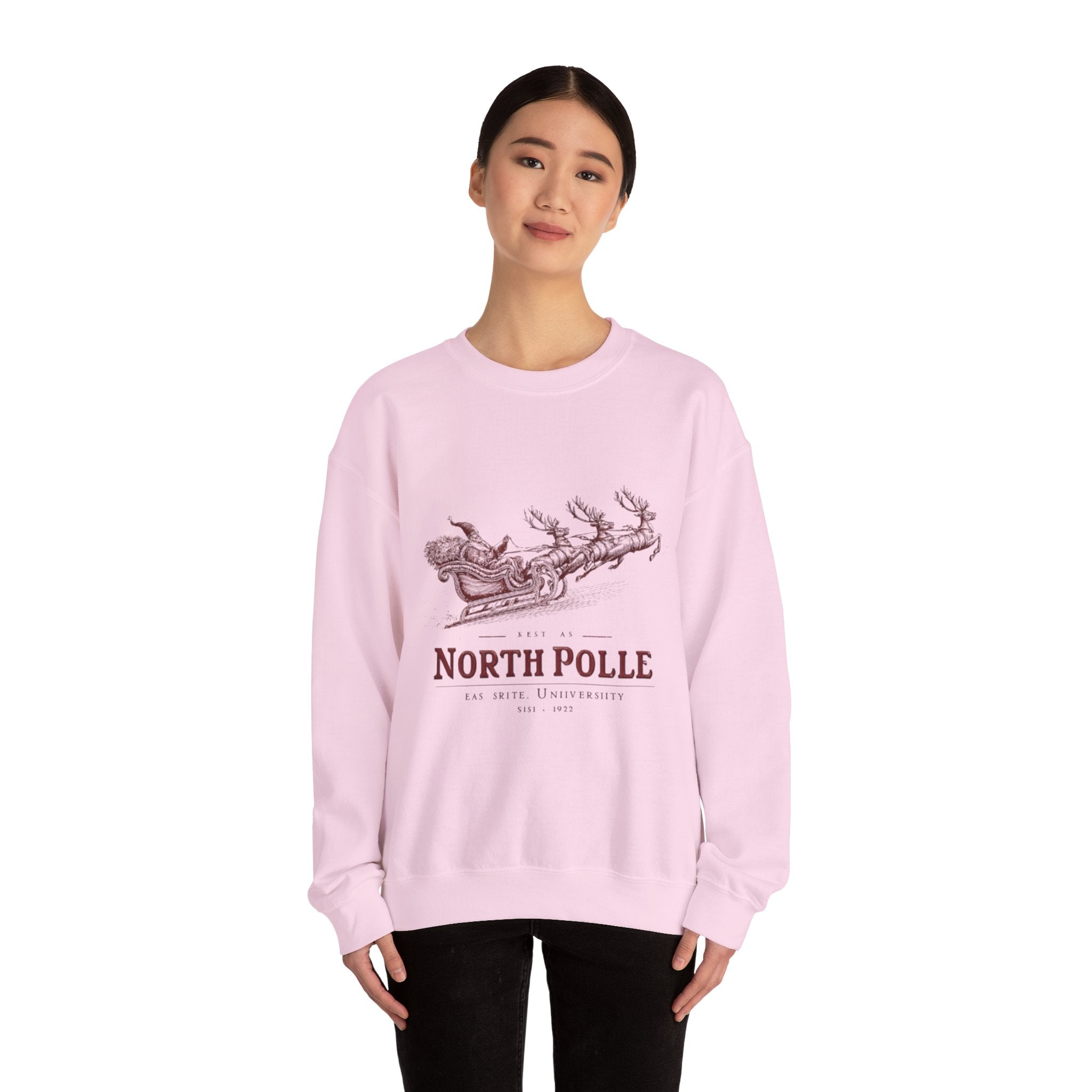 North Pole Crewneck Sweatshirt — Vintage Santa Sleigh Christmas Pullover