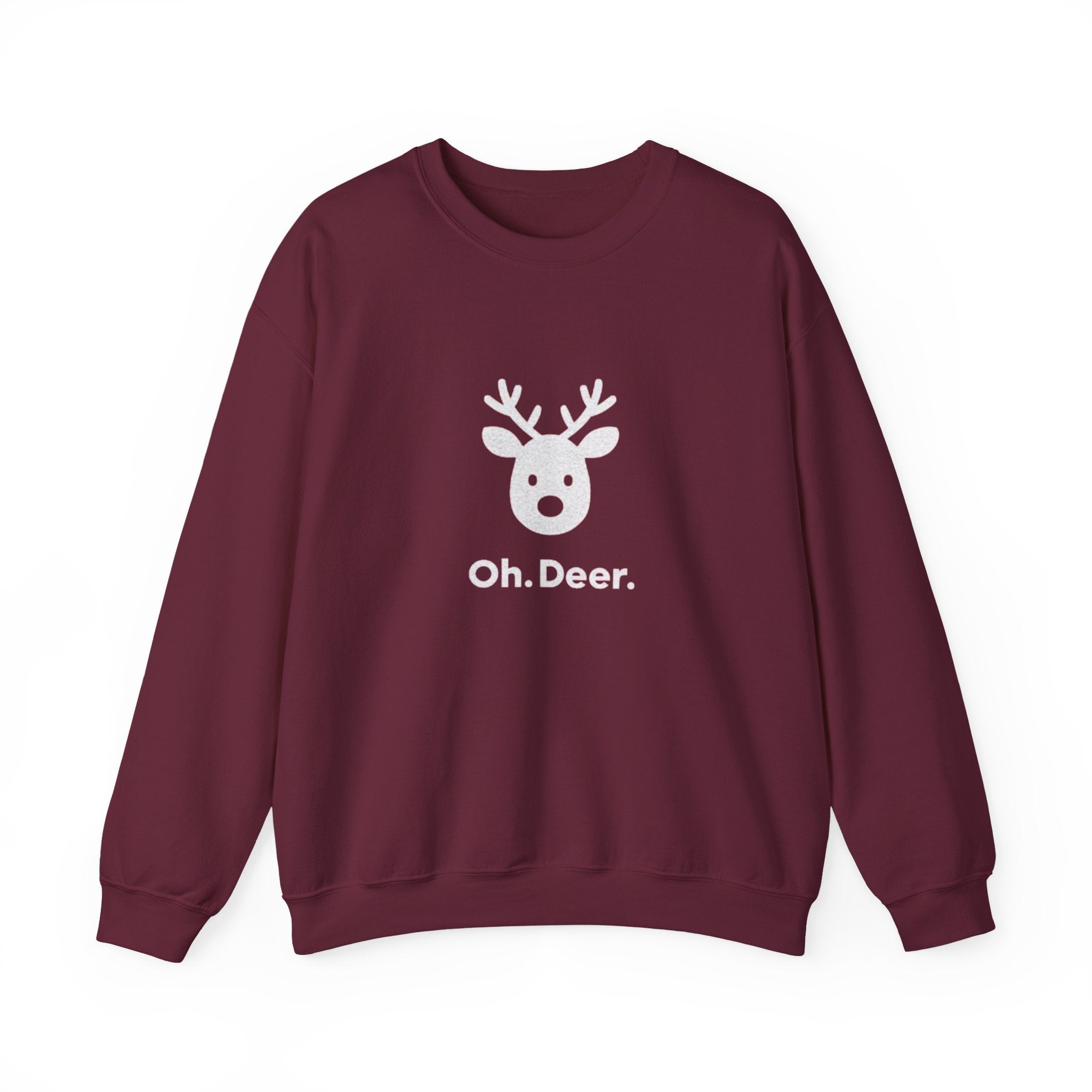 Crewneck Sweatshirt — Subtle ‘Oh Deer.’ Reindeer Graphic Holiday Pullover