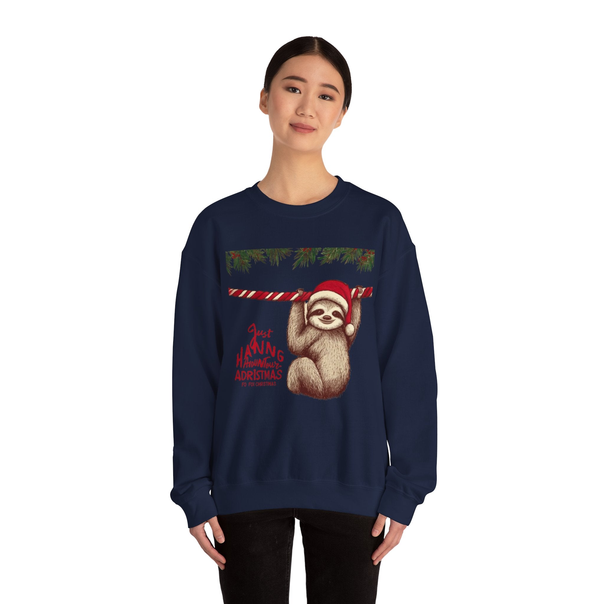 Christmas Sloth Crewneck Sweatshirt – "Just Hanging with My Advent-Christmas" Holiday Sweatshirt