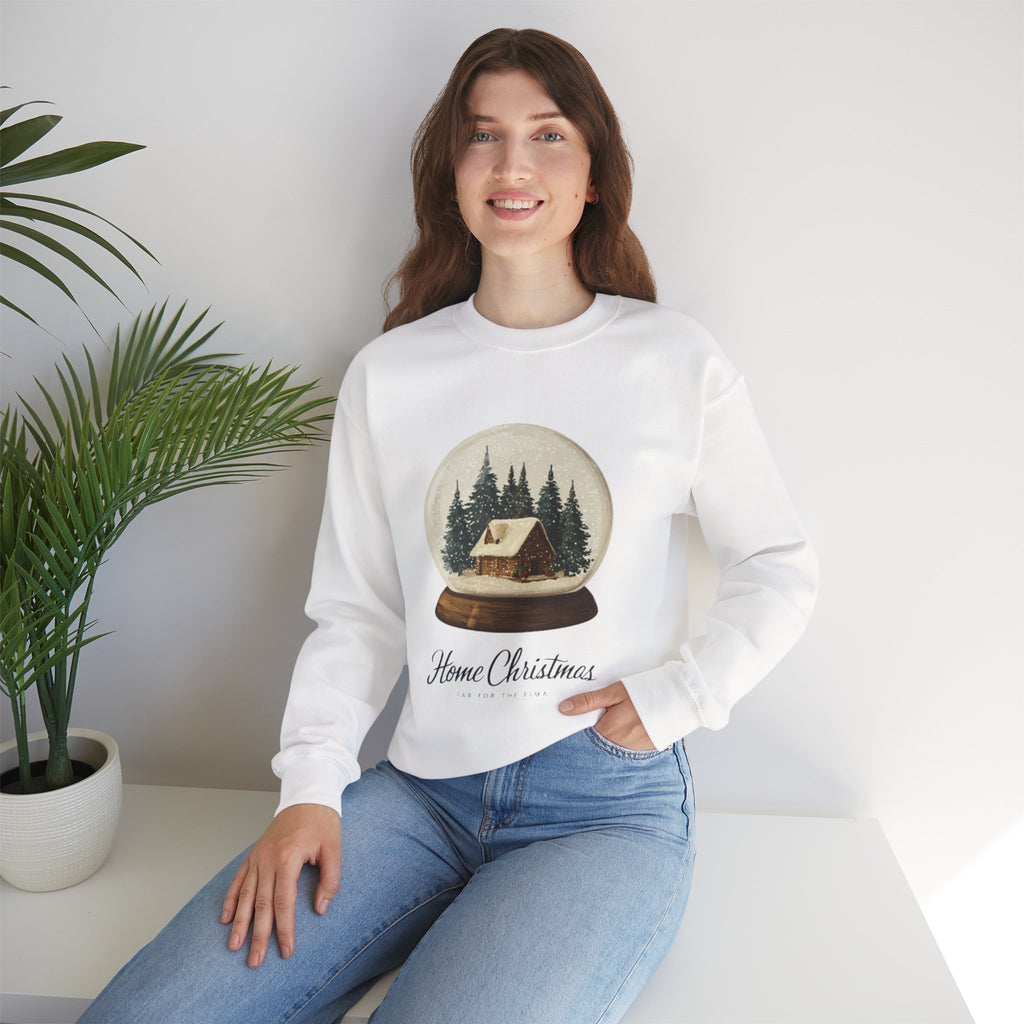 Christmas Snow Globe Sweatshirt — "Home Christmas" Cozy Cabin Crewneck