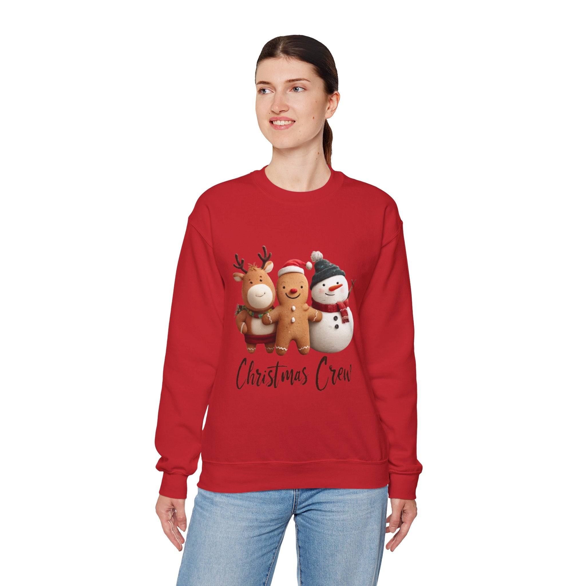 Christmas Crew Sweatshirt — Cute Gingerbread, Reindeer & Snowman Holiday Pullover