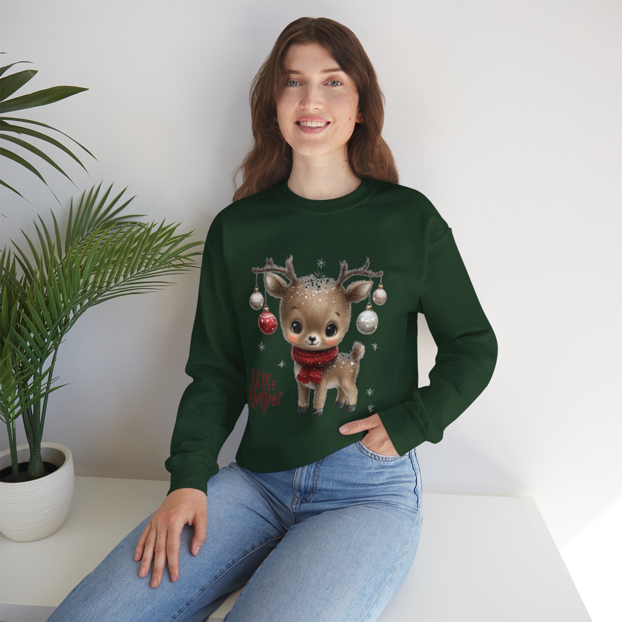 Christmas Reindeer Sweatshirt – 'Little Helper' Cute Holiday Crewneck