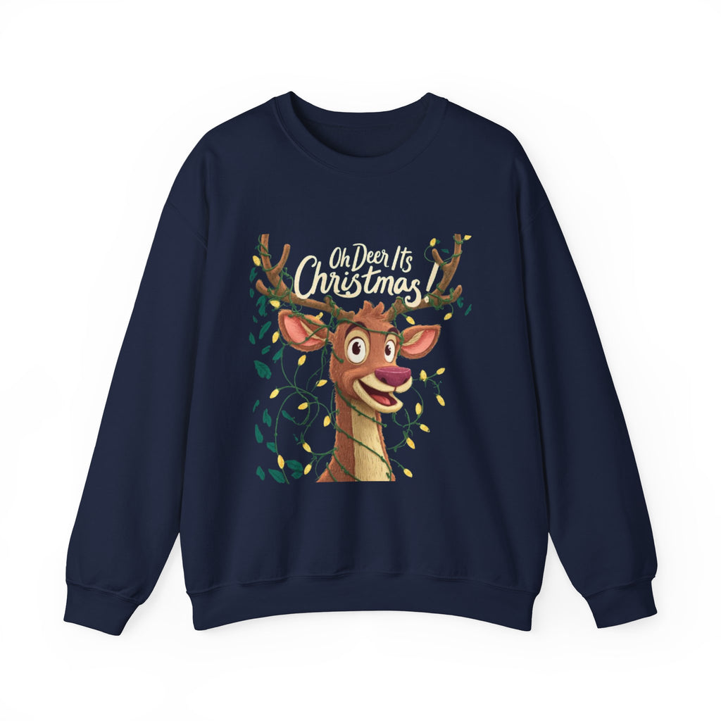 Christmas Reindeer Sweatshirt – "Oh Deer It's Christmas" Cute Holiday Crewneck