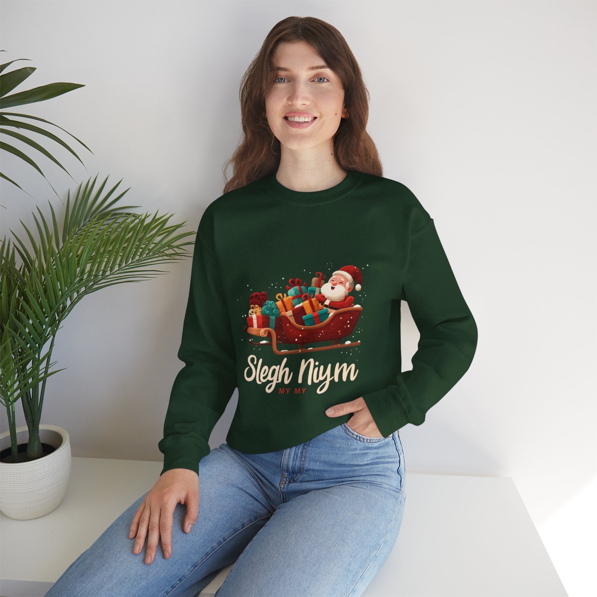 Christmas Santa Sleigh Crewneck Sweatshirt — "Sleigh Niym" Holiday Graphic