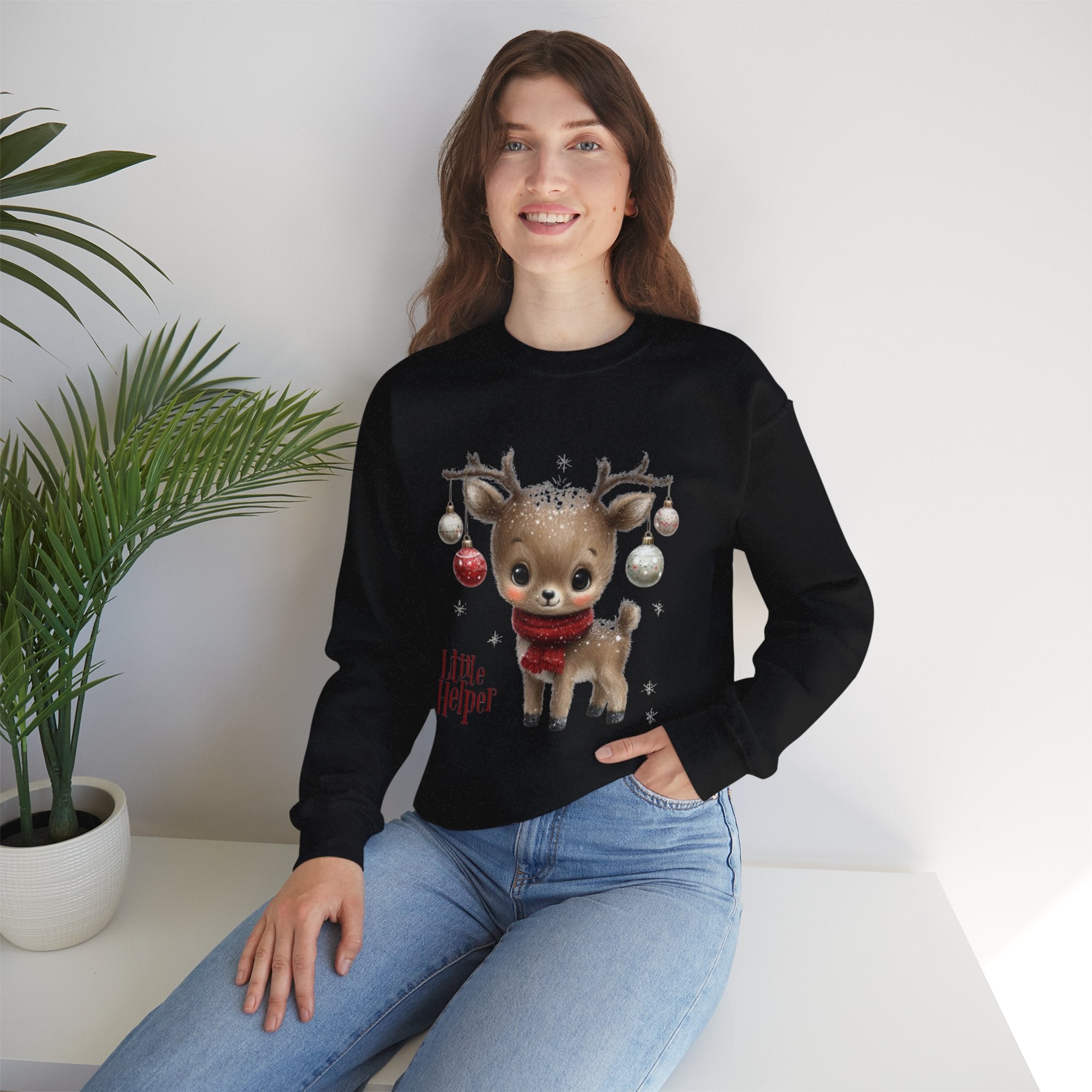 Christmas Reindeer Sweatshirt – 'Little Helper' Cute Holiday Crewneck