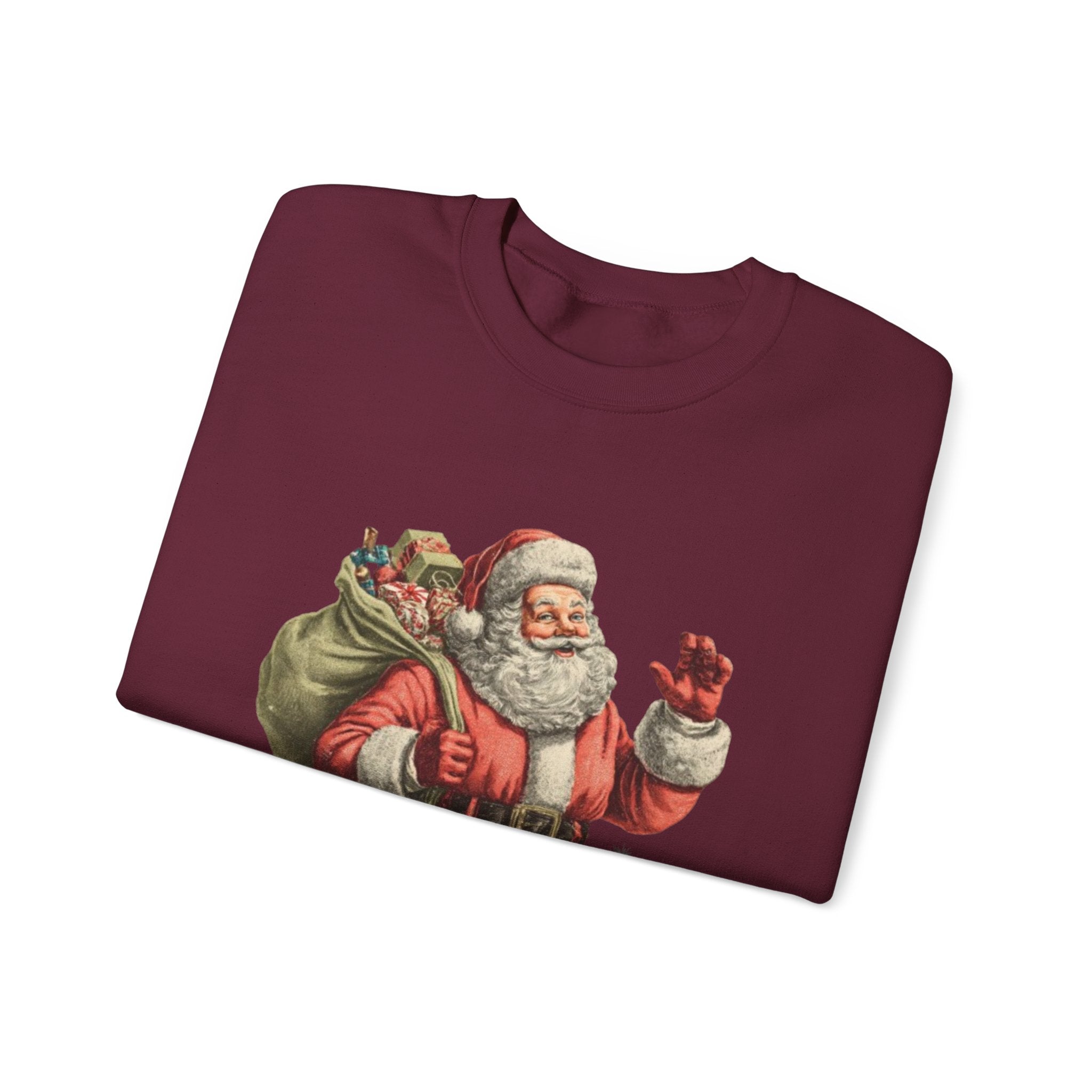 Santa Crewneck Sweatshirt — 'Here Comes Santa' Vintage Christmas Sweater