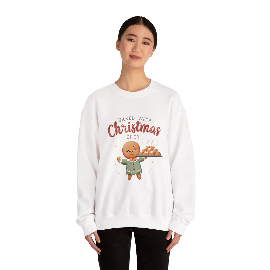 Crewneck Sweatshirt — "Baked With Christmas Cheer" Gingerbread Holiday Sweatshirt