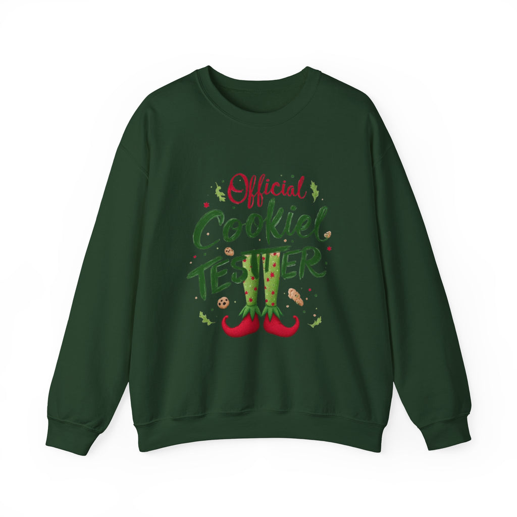 Crewneck Sweatshirt - "Official Cookie Tester" Elf Legs Christmas Holiday Sweater