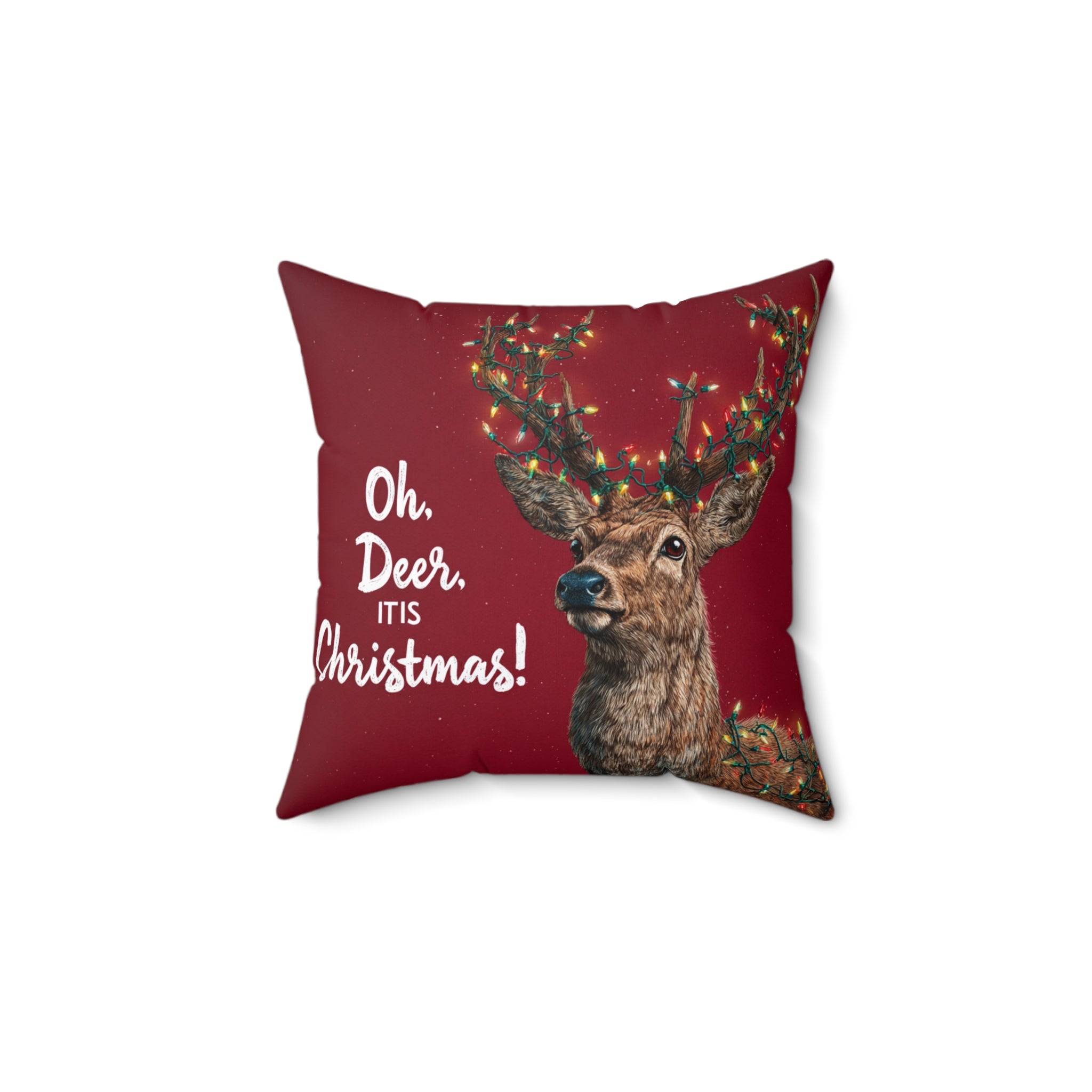 Oh Deer It’s Christmas! Reindeer Holiday Throw Pillow