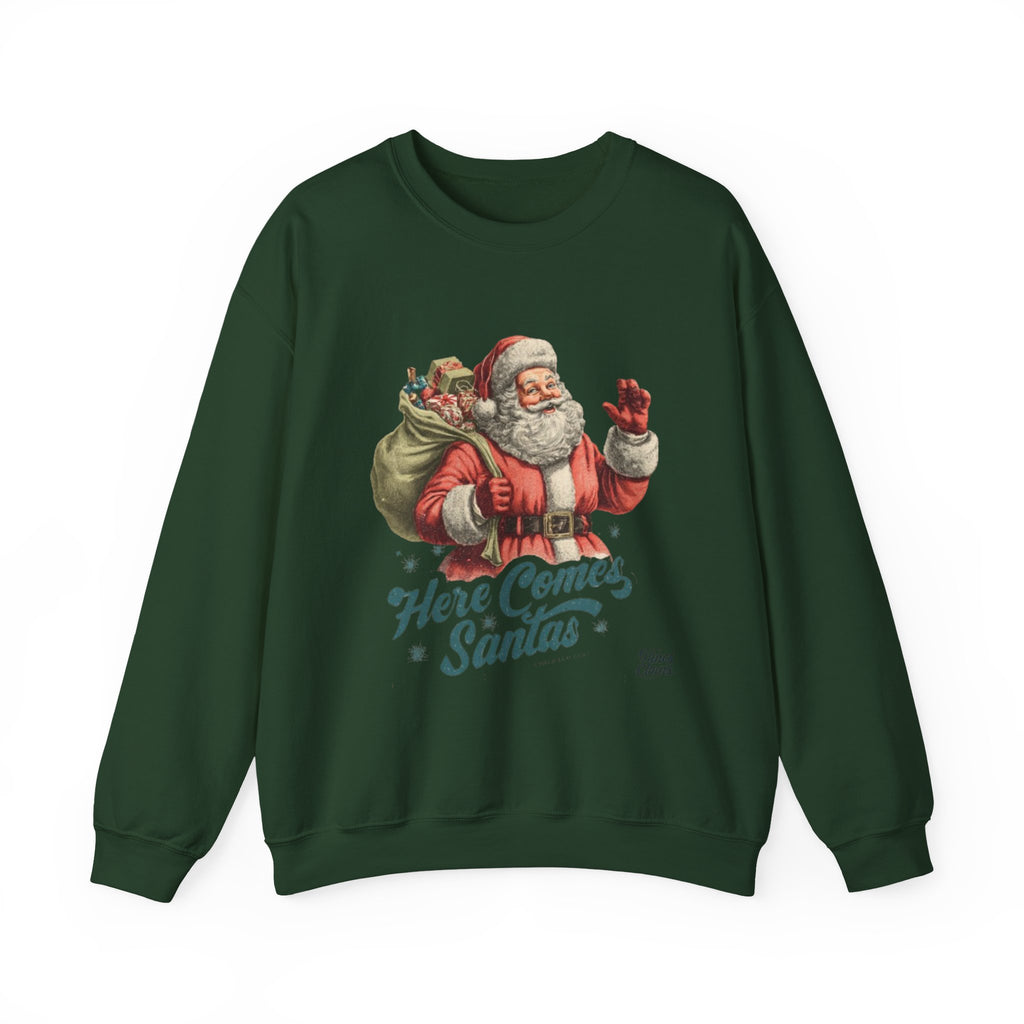Santa Crewneck Sweatshirt — 'Here Comes Santa' Vintage Christmas Sweater
