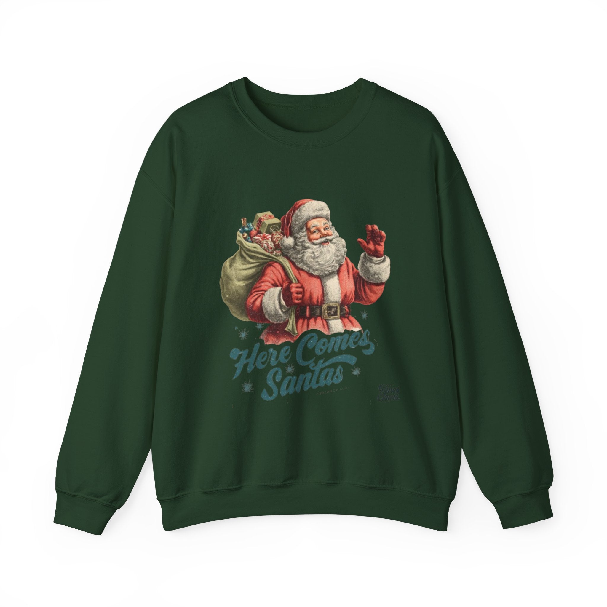 Santa Crewneck Sweatshirt — 'Here Comes Santa' Vintage Christmas Sweater