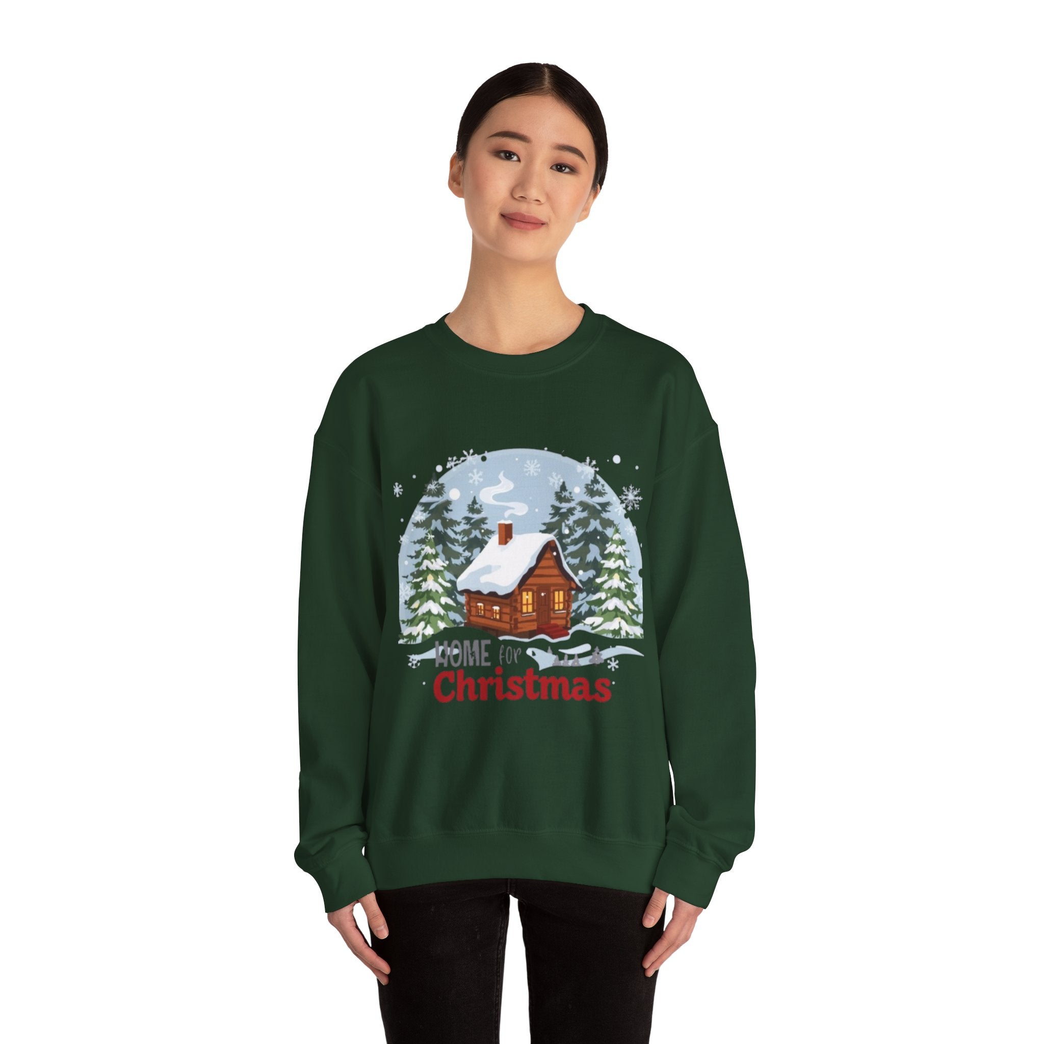 Christmas Cabin Sweatshirt – "Home for Christmas" Cozy Holiday Crewneck