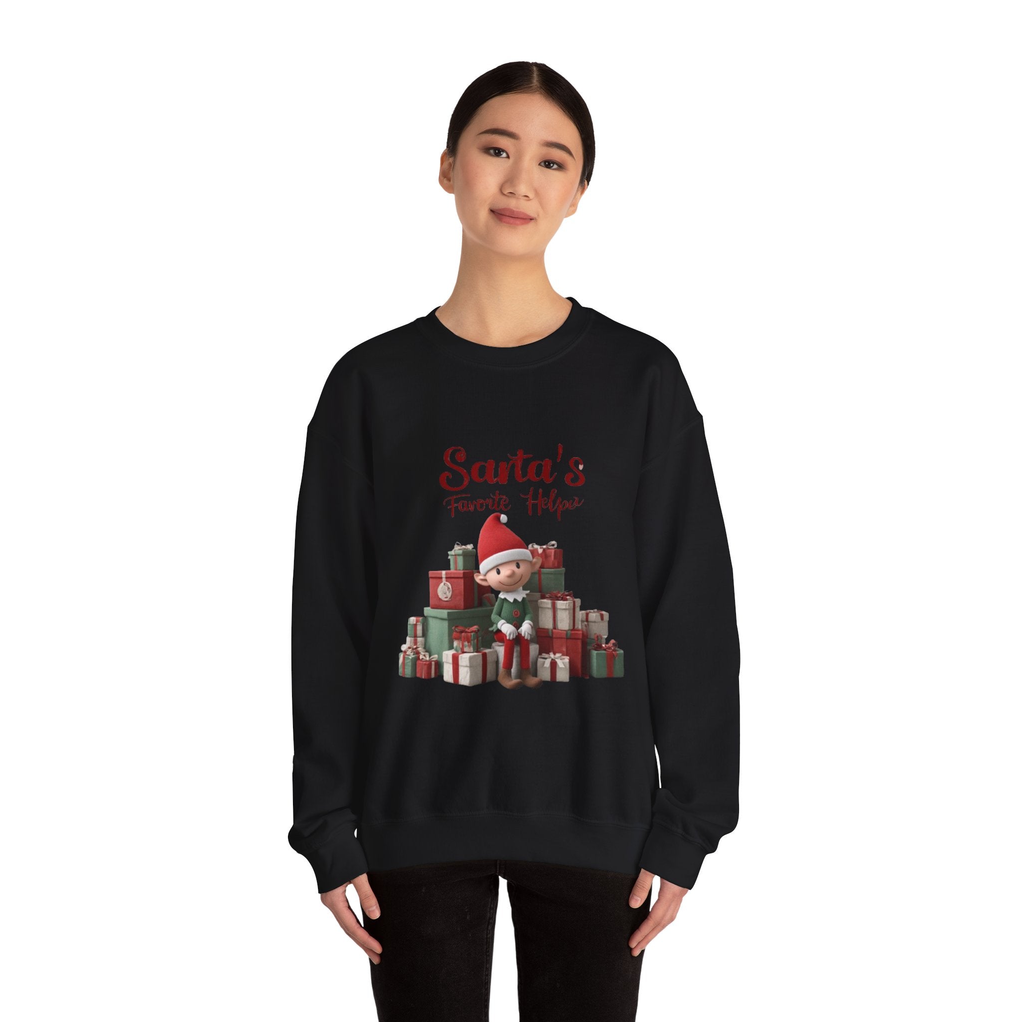 Crewneck Sweatshirt — "Santa's Favorite Helper" Elf Graphic Christmas Pullover