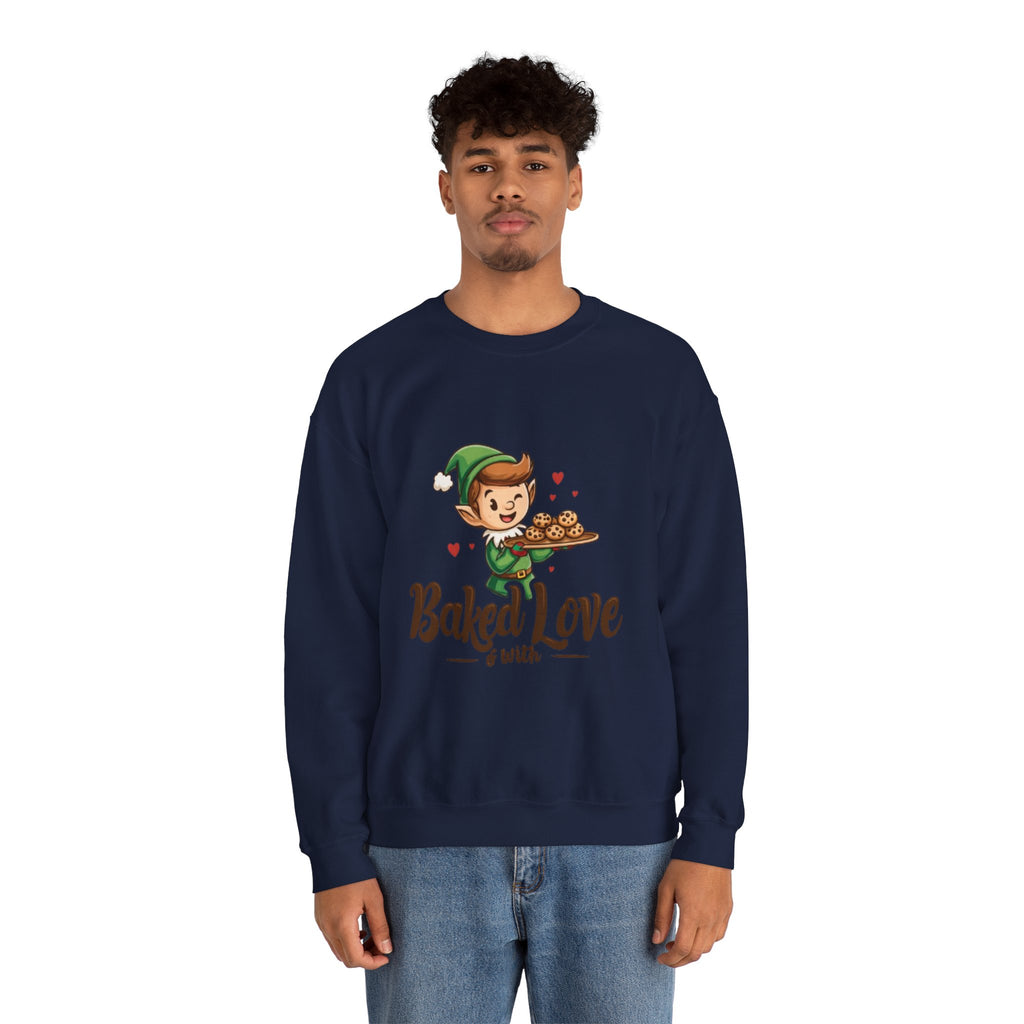Crewneck Sweatshirt — "Baked with Love" Elf Cookie Baker Holiday Tee
