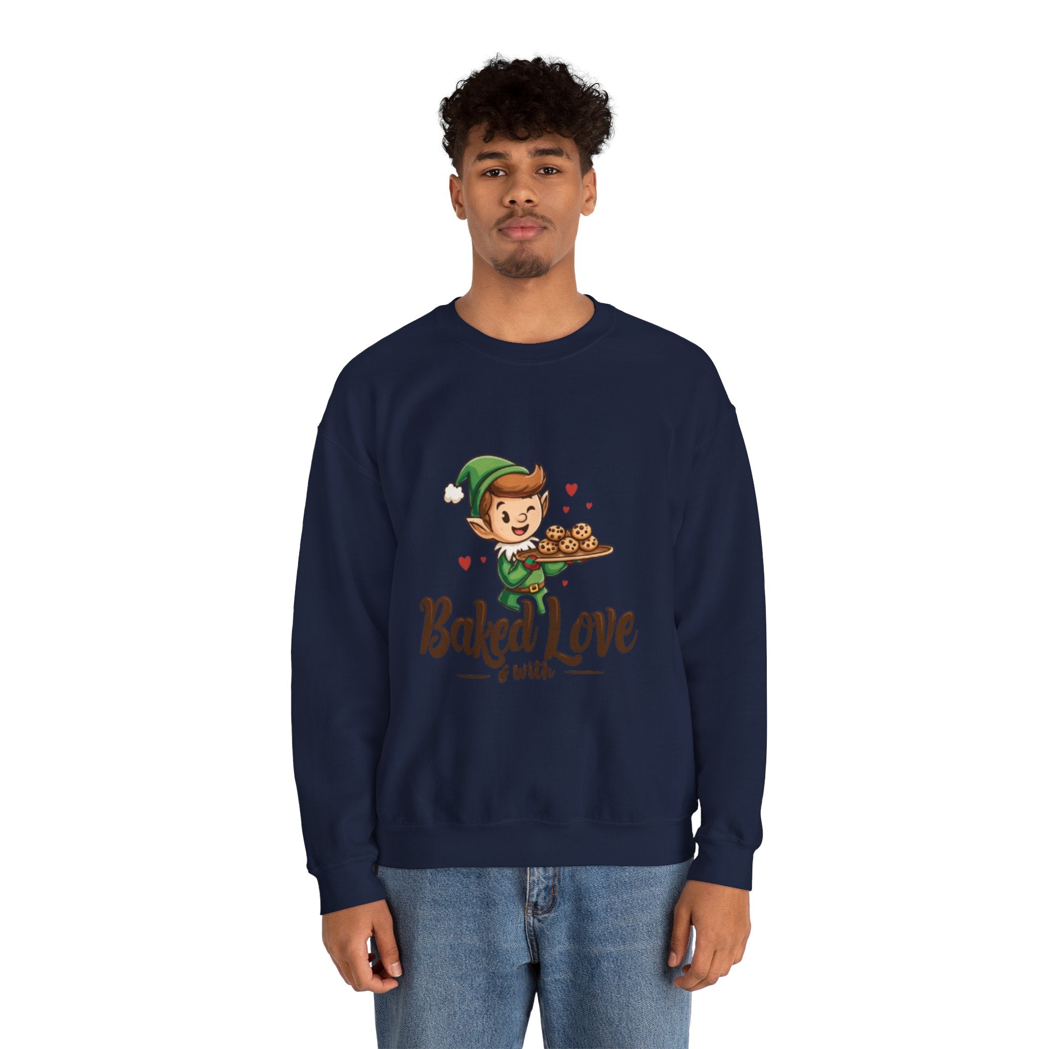 Crewneck Sweatshirt — "Baked with Love" Elf Cookie Baker Holiday Tee