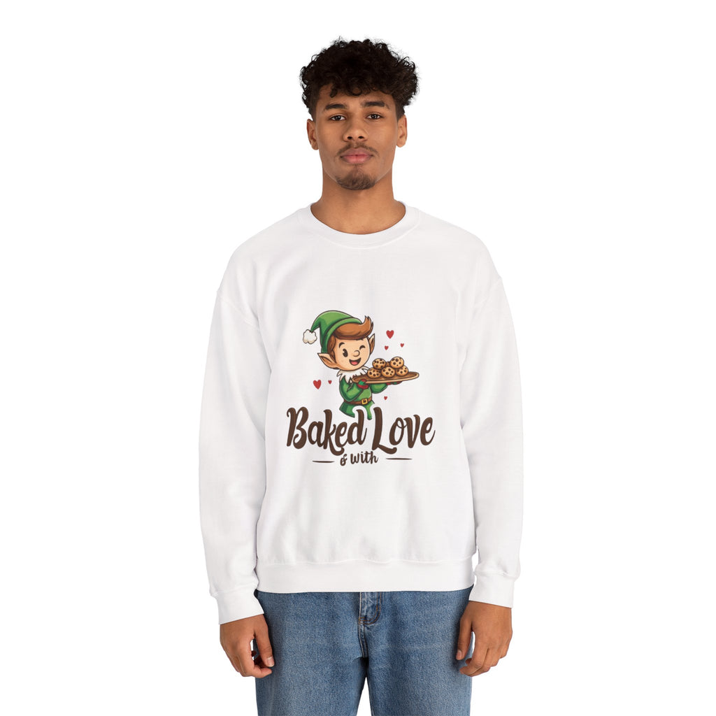 Crewneck Sweatshirt — "Baked with Love" Elf Cookie Baker Holiday Tee