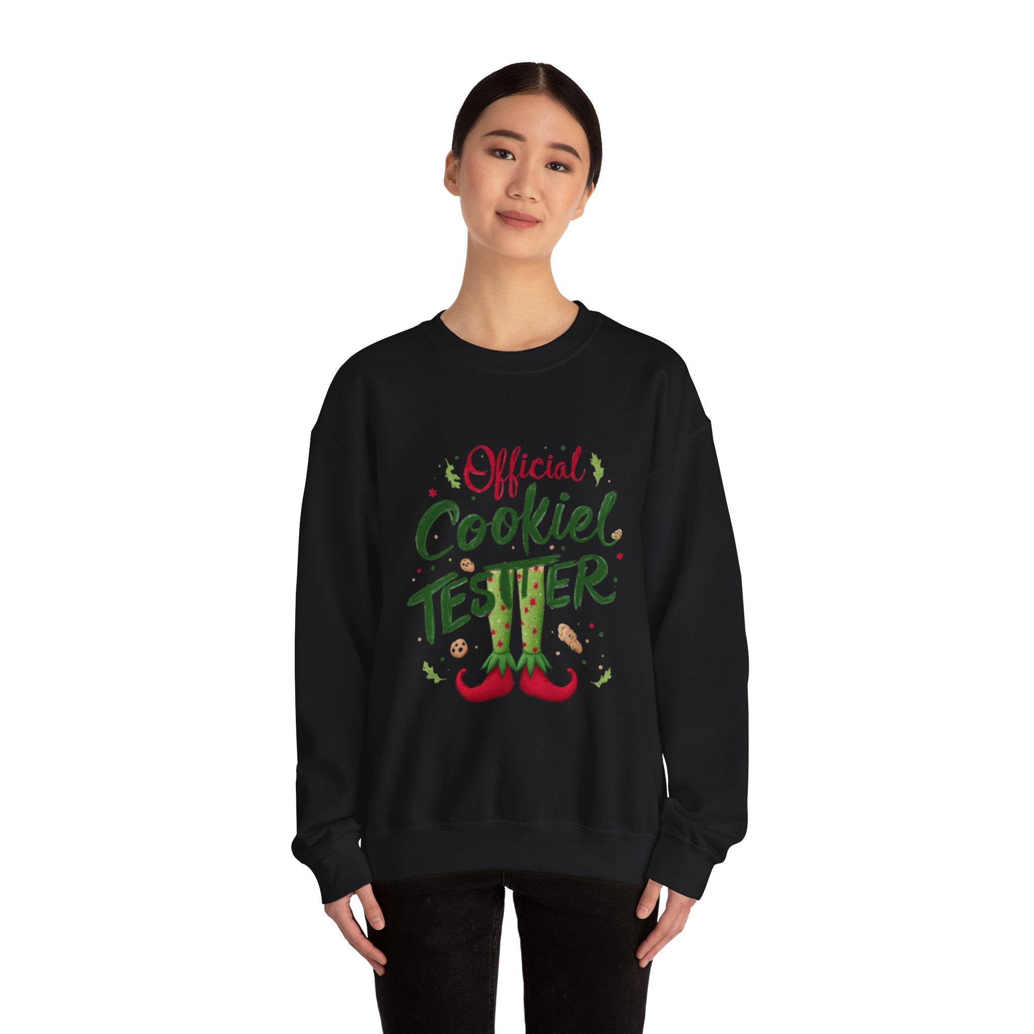 Crewneck Sweatshirt - "Official Cookie Tester" Elf Legs Christmas Holiday Sweater