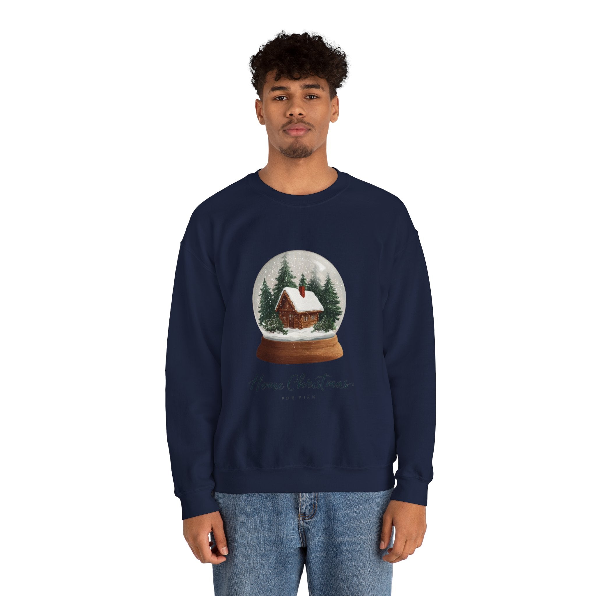 Christmas Snow Globe Sweatshirt – “Home Christmas” Cabin Crewneck
