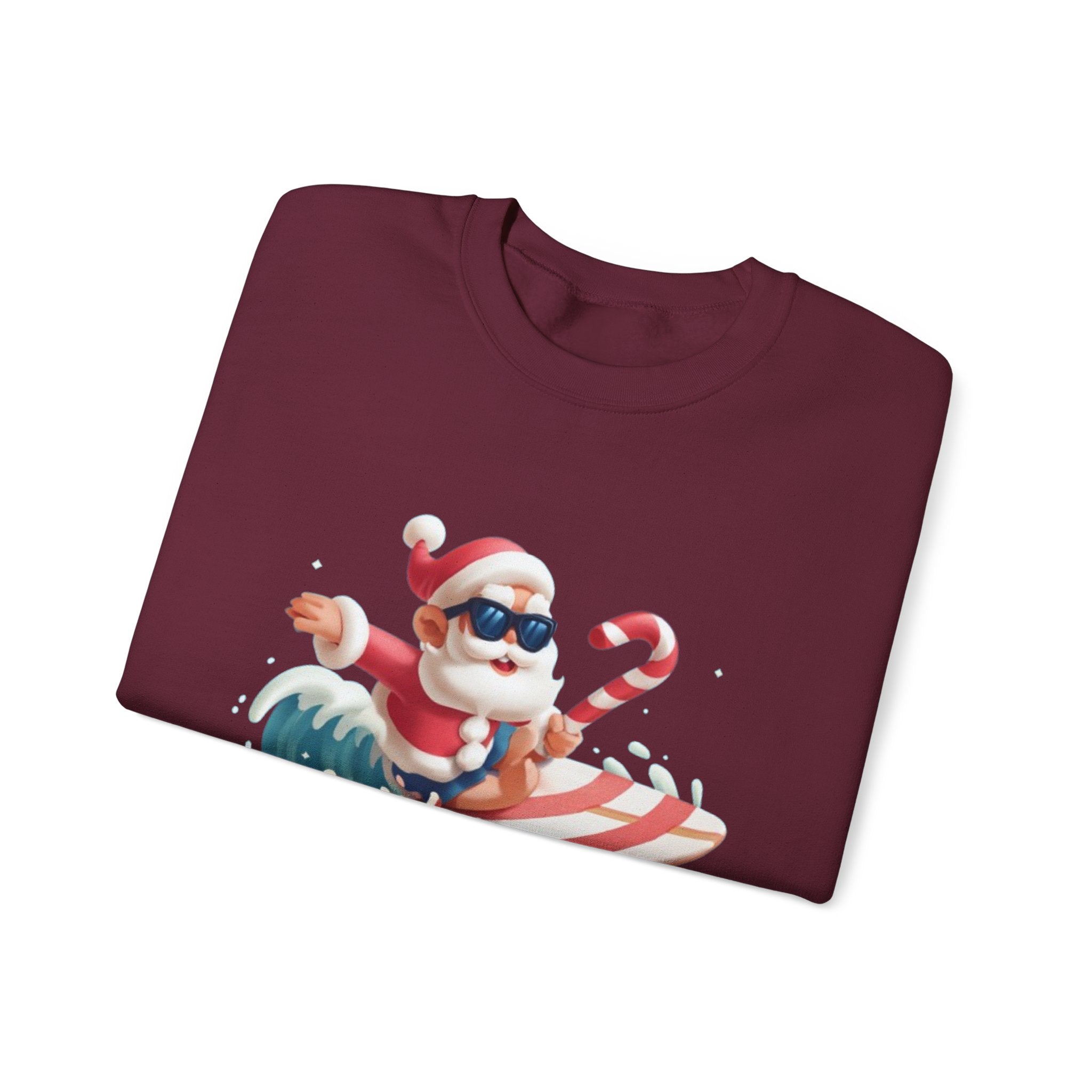 Holiday Holiday Crewneck Sweatshirt — Surfing Santa Christmas Sweatshirt