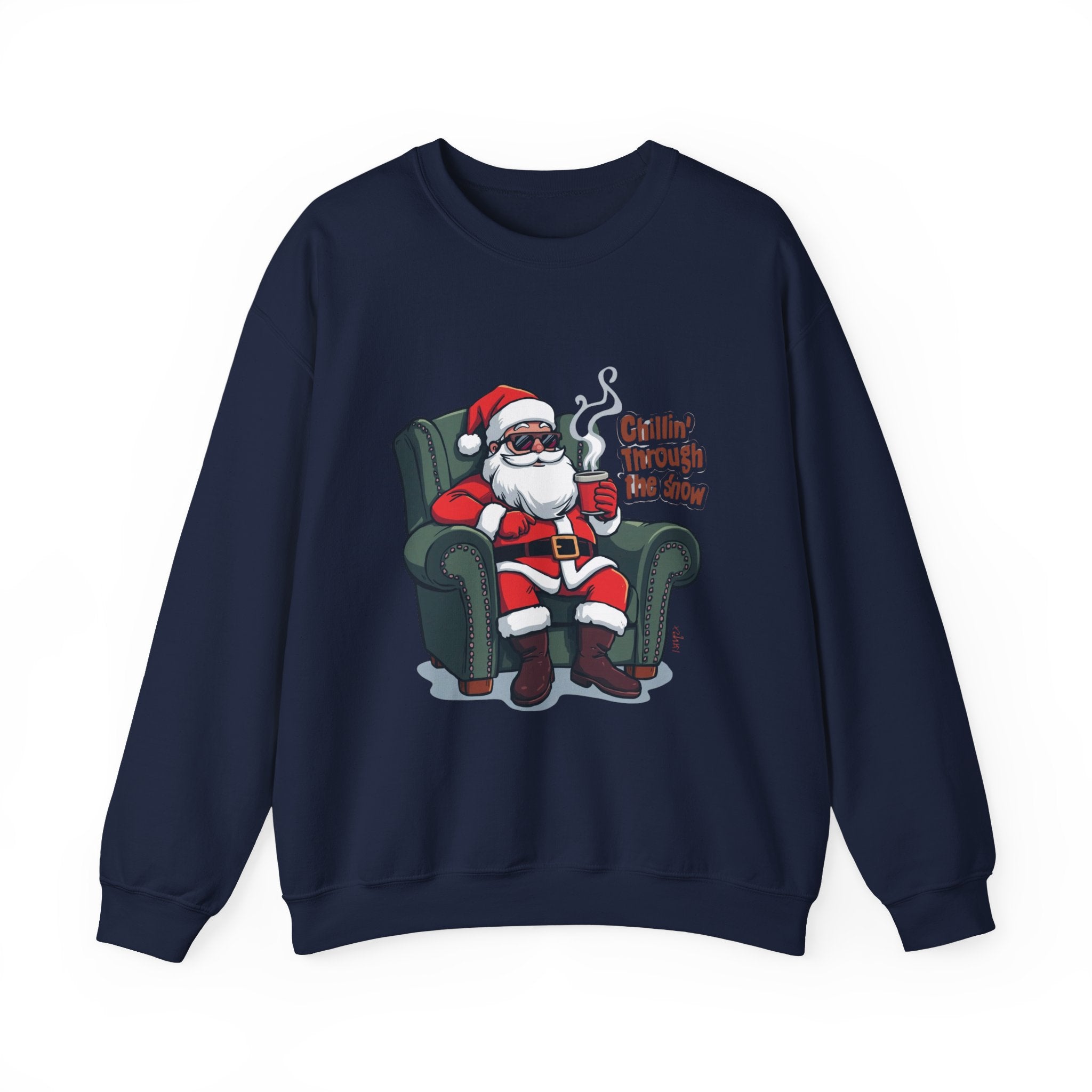 Chillin' Through the Snow Crewneck Sweatshirt — Relaxed Santa Christmas Pullover