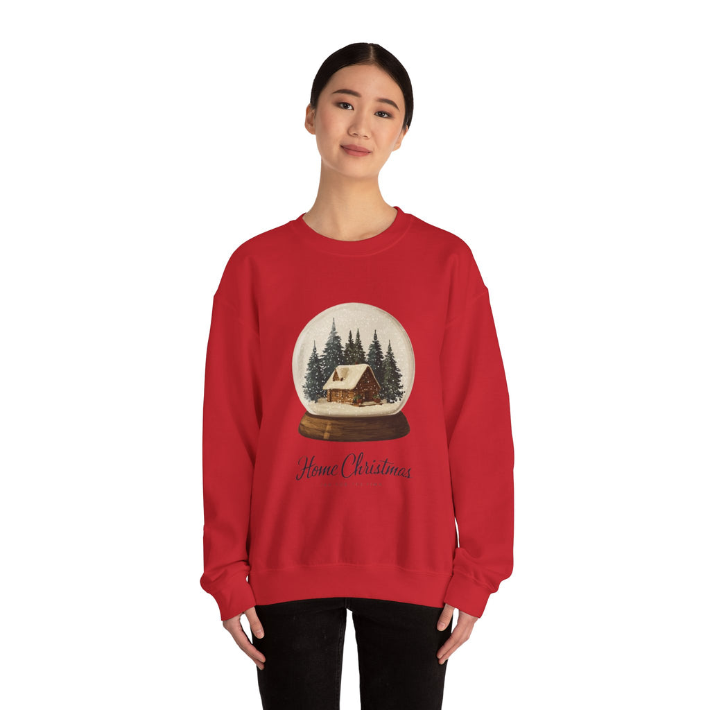 Christmas Snow Globe Sweatshirt — "Home Christmas" Cozy Cabin Crewneck