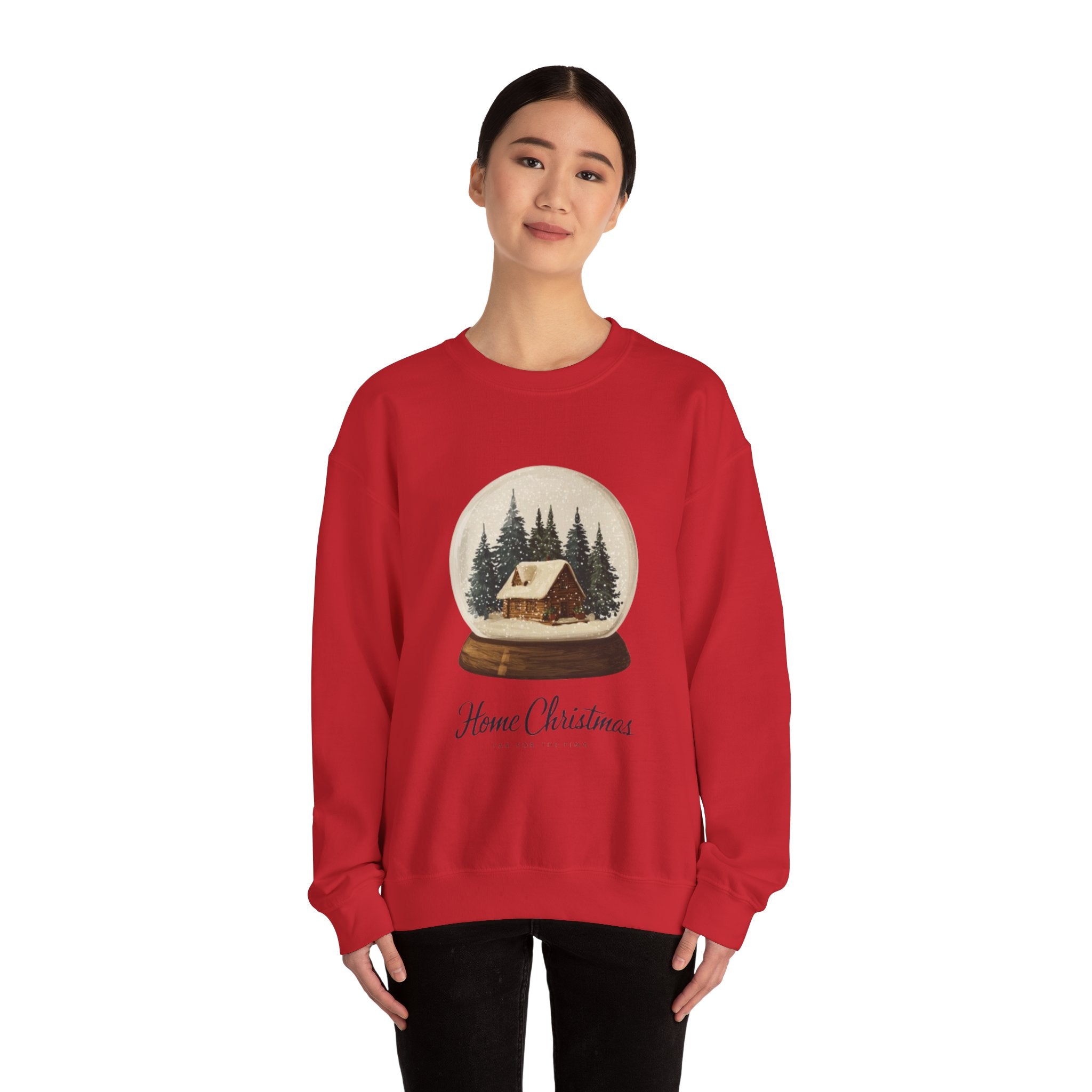 Christmas Snow Globe Sweatshirt — "Home Christmas" Cozy Cabin Crewneck