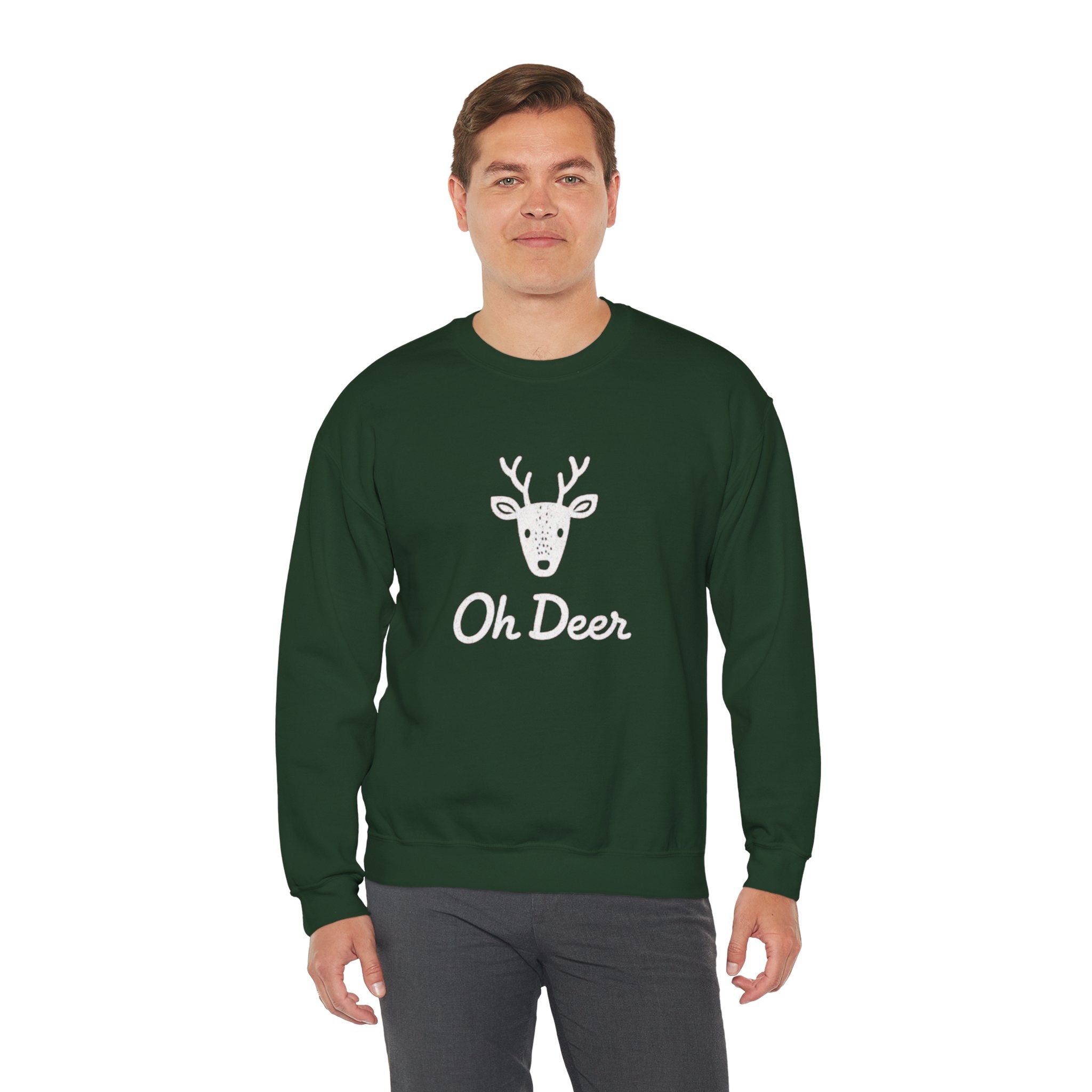 Oh Deer Sweatshirt — Cute Deer Head Graphic Holiday Crewneck