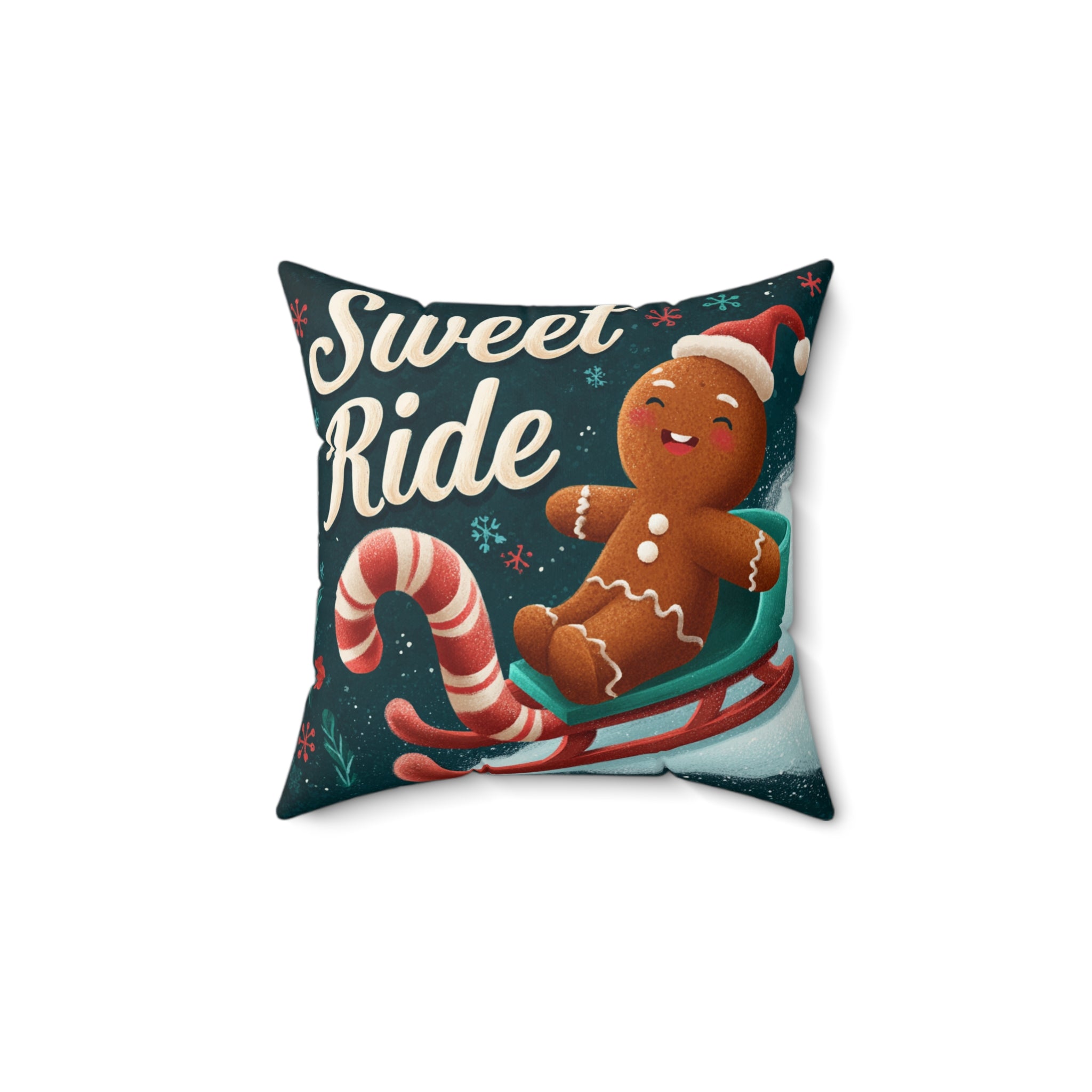 Gingerbread ‘Sweet Ride’ Christmas Throw Pillow — Festive Holiday Decor