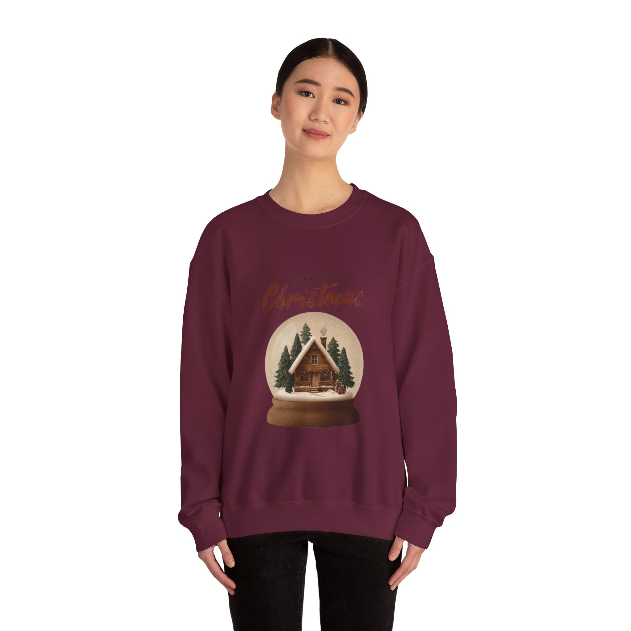 Christmas Snow Globe Crewneck Sweatshirt — "Home for Christmas" Cabin Design