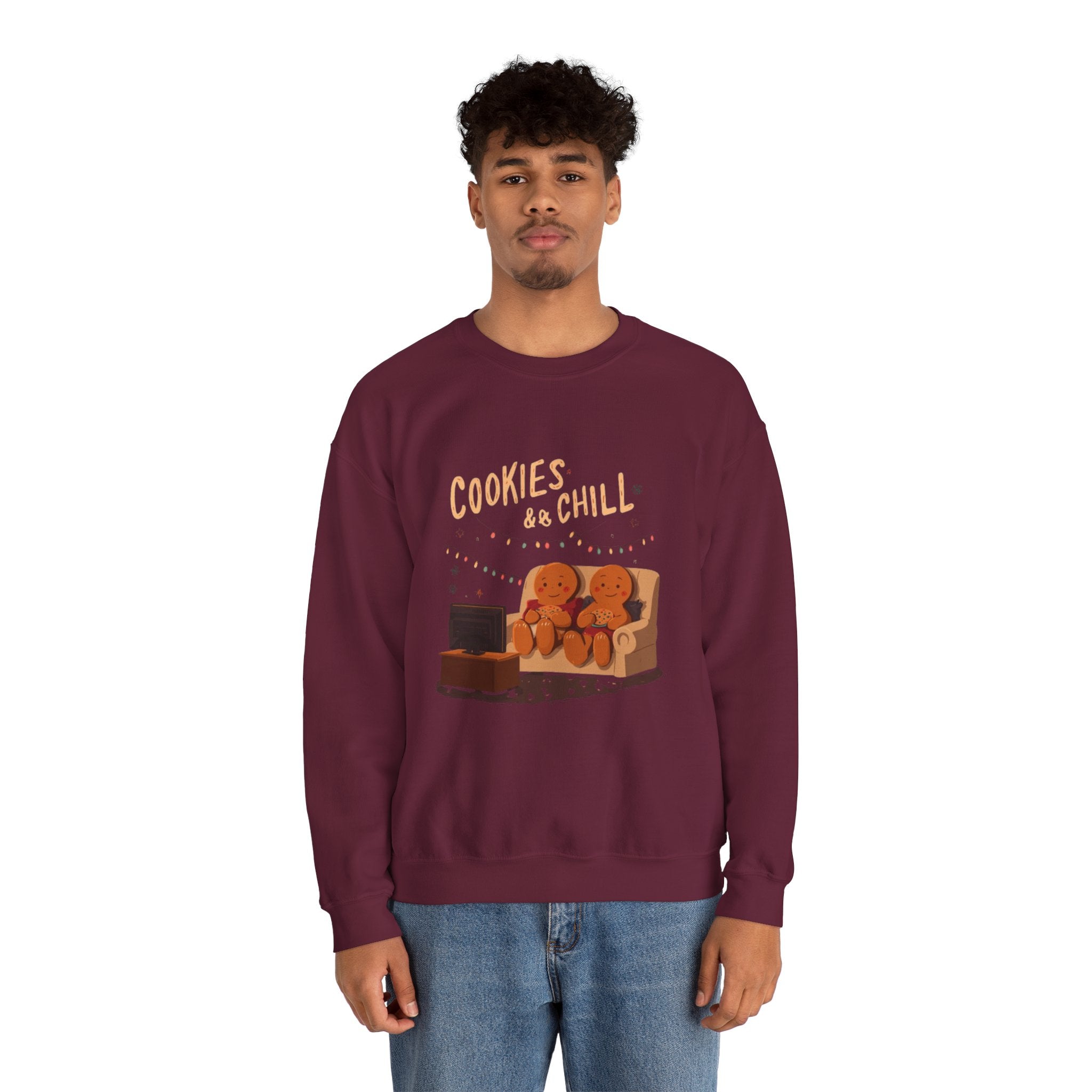 Cookies & Chill Sweatshirt — Cute Gingerbread Movie Night Crewneck