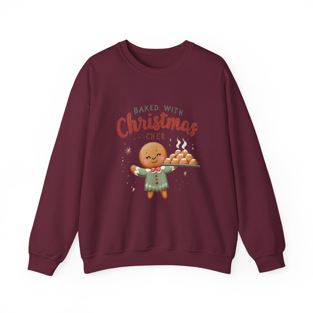 Crewneck Sweatshirt — "Baked With Christmas Cheer" Gingerbread Holiday Sweatshirt