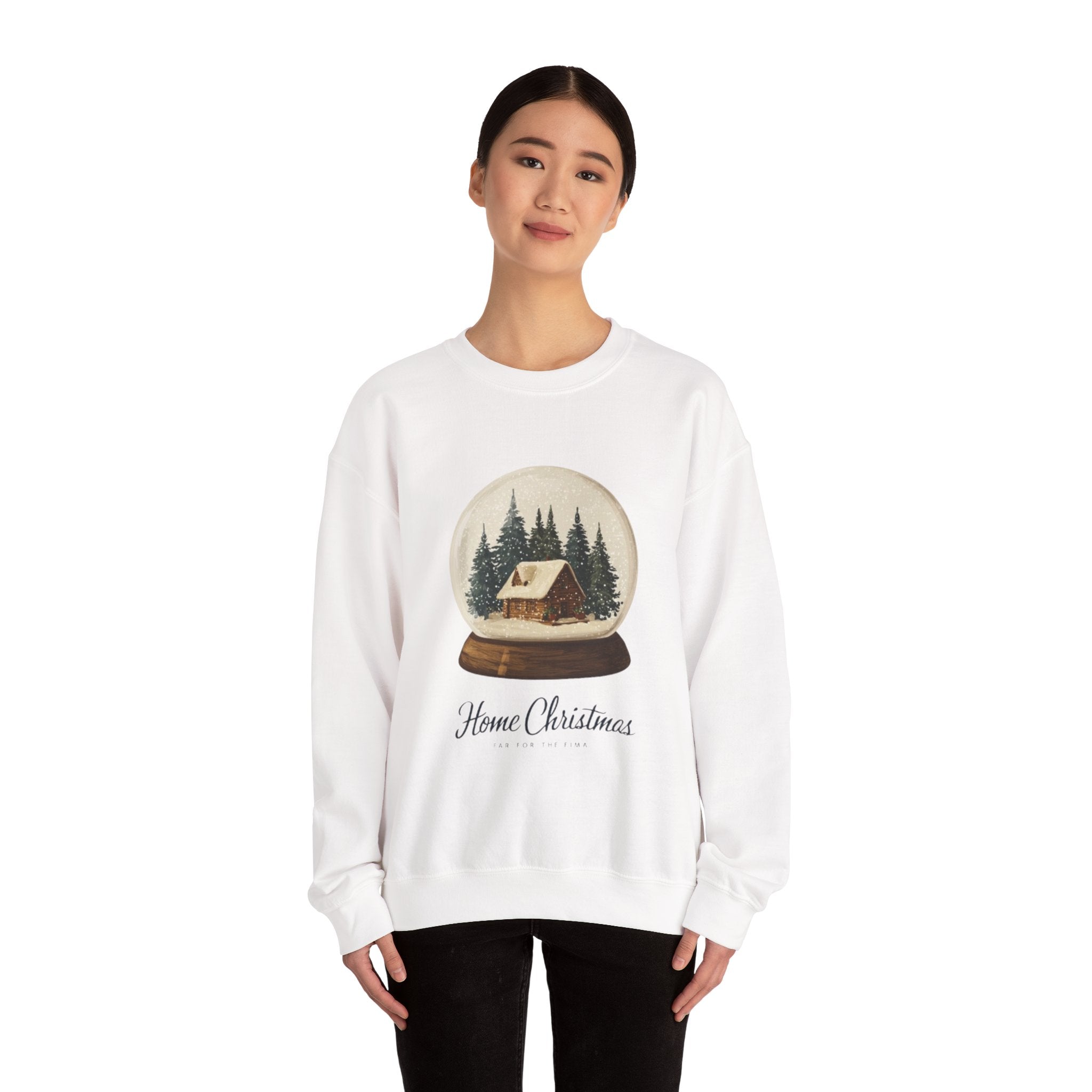 Christmas Snow Globe Sweatshirt — "Home Christmas" Cozy Cabin Crewneck