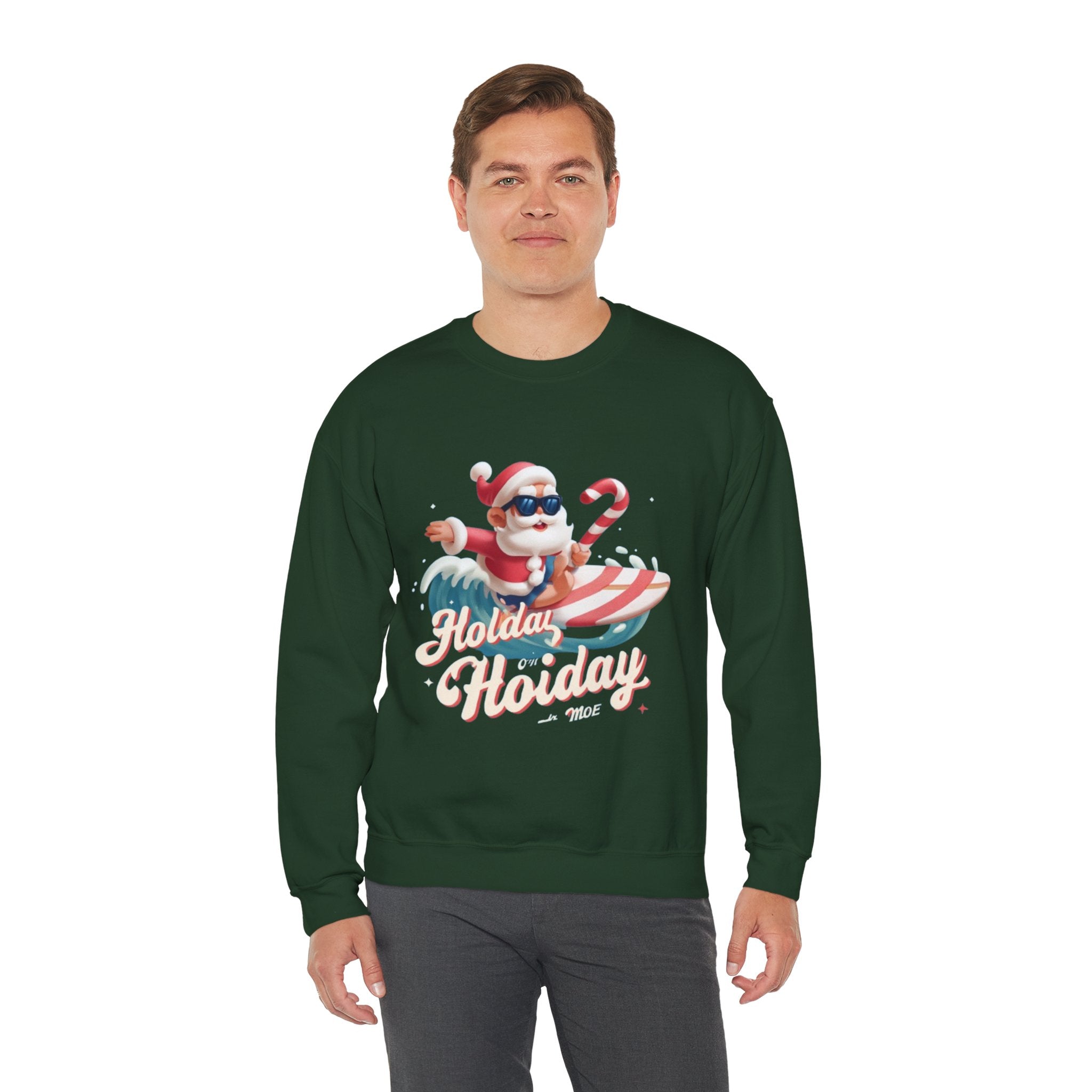 Holiday Holiday Crewneck Sweatshirt — Surfing Santa Christmas Sweatshirt