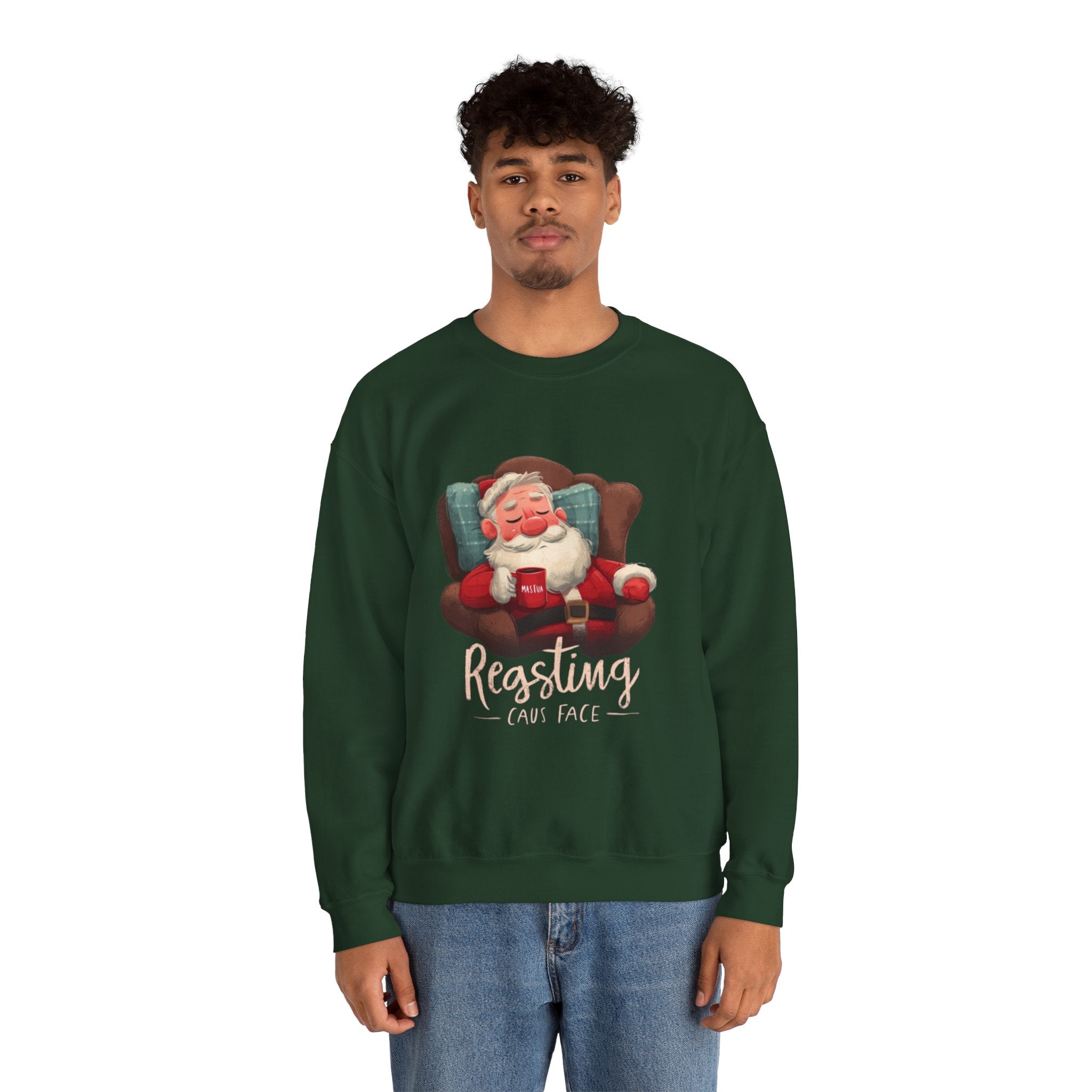 Crewneck Sweatshirt — "Resting Claus Face" Santa Holiday Graphic