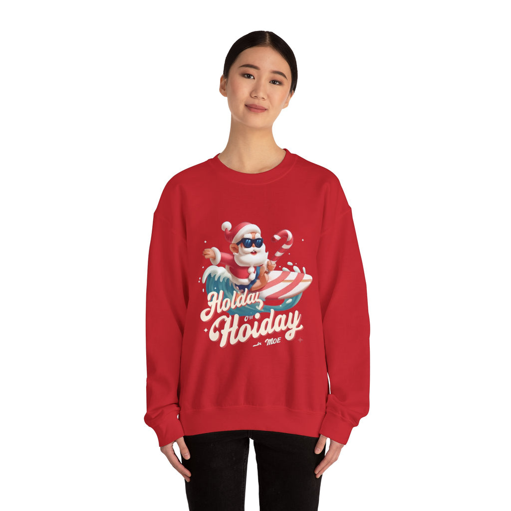 Holiday Holiday Crewneck Sweatshirt — Surfing Santa Christmas Sweatshirt
