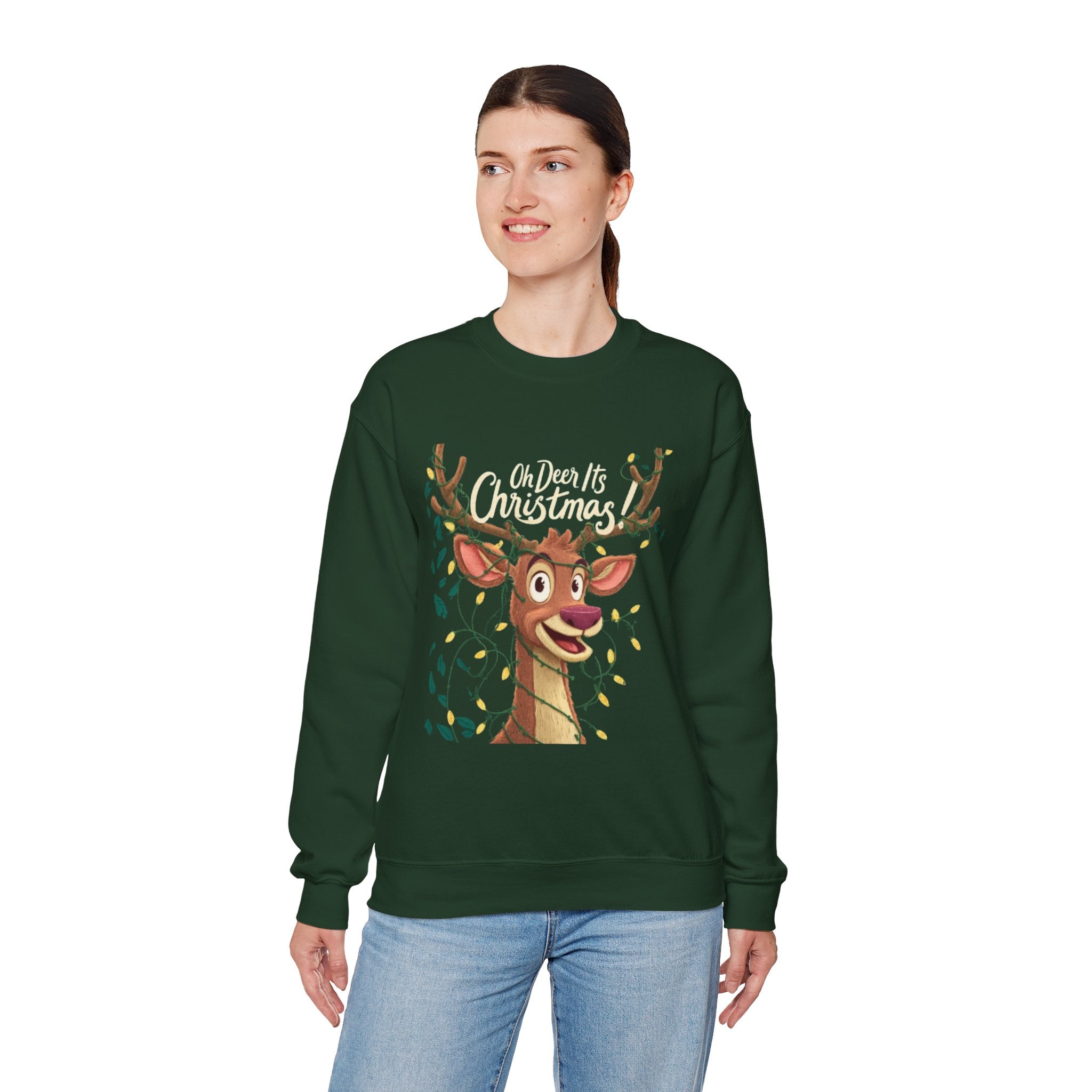 Christmas Reindeer Sweatshirt – "Oh Deer It's Christmas" Cute Holiday Crewneck