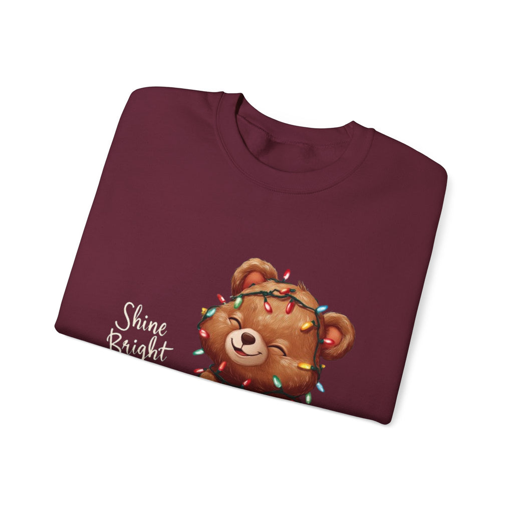 Crewneck Sweatshirt — Cute Teddy Wrapped in Christmas Lights Holiday Pullover
