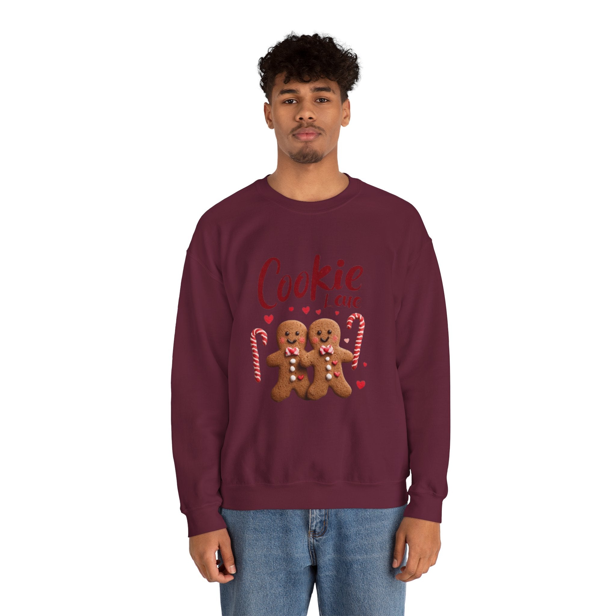 Crewneck Sweatshirt — "Cookie Love" Gingerbread Couple Holiday Sweater