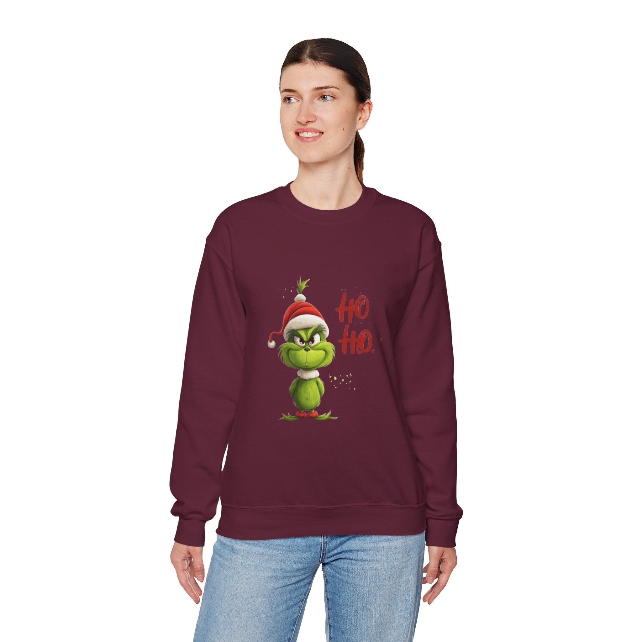 Grumpy Grinch Christmas Sweatshirt – "Ho Ho." Holiday Crewneck