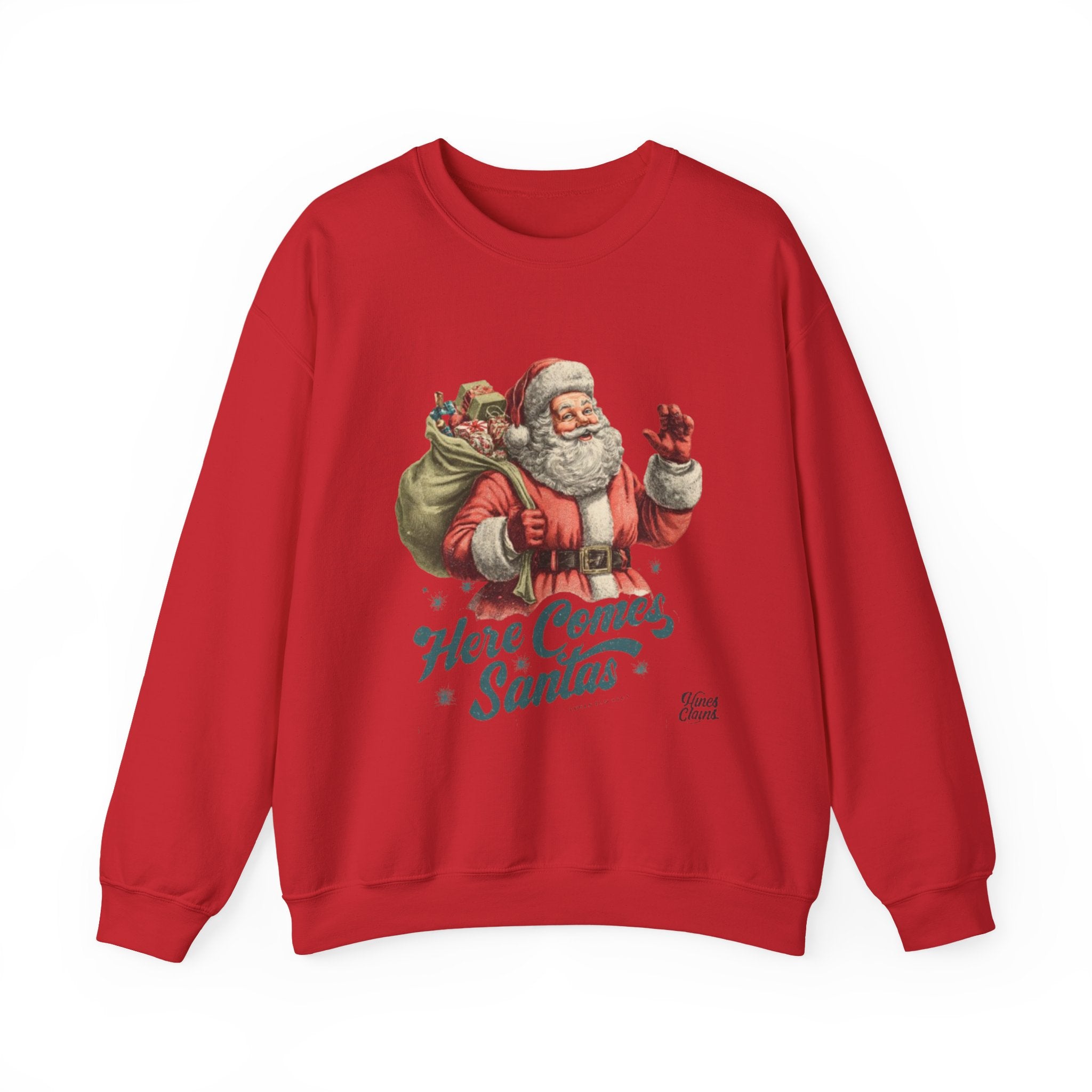 Santa Crewneck Sweatshirt — 'Here Comes Santa' Vintage Christmas Sweater
