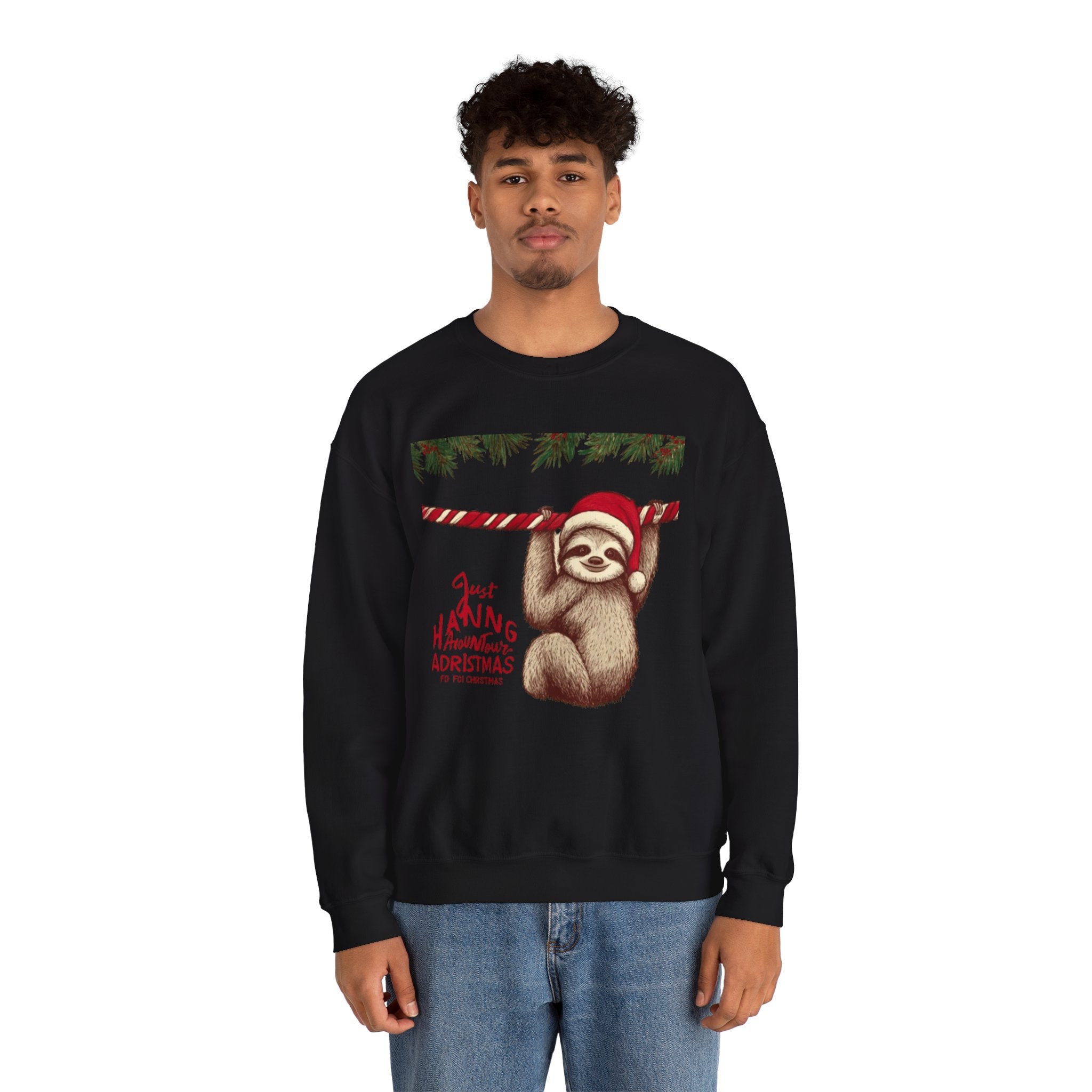 Christmas Sloth Crewneck Sweatshirt – "Just Hanging with My Advent-Christmas" Holiday Sweatshirt