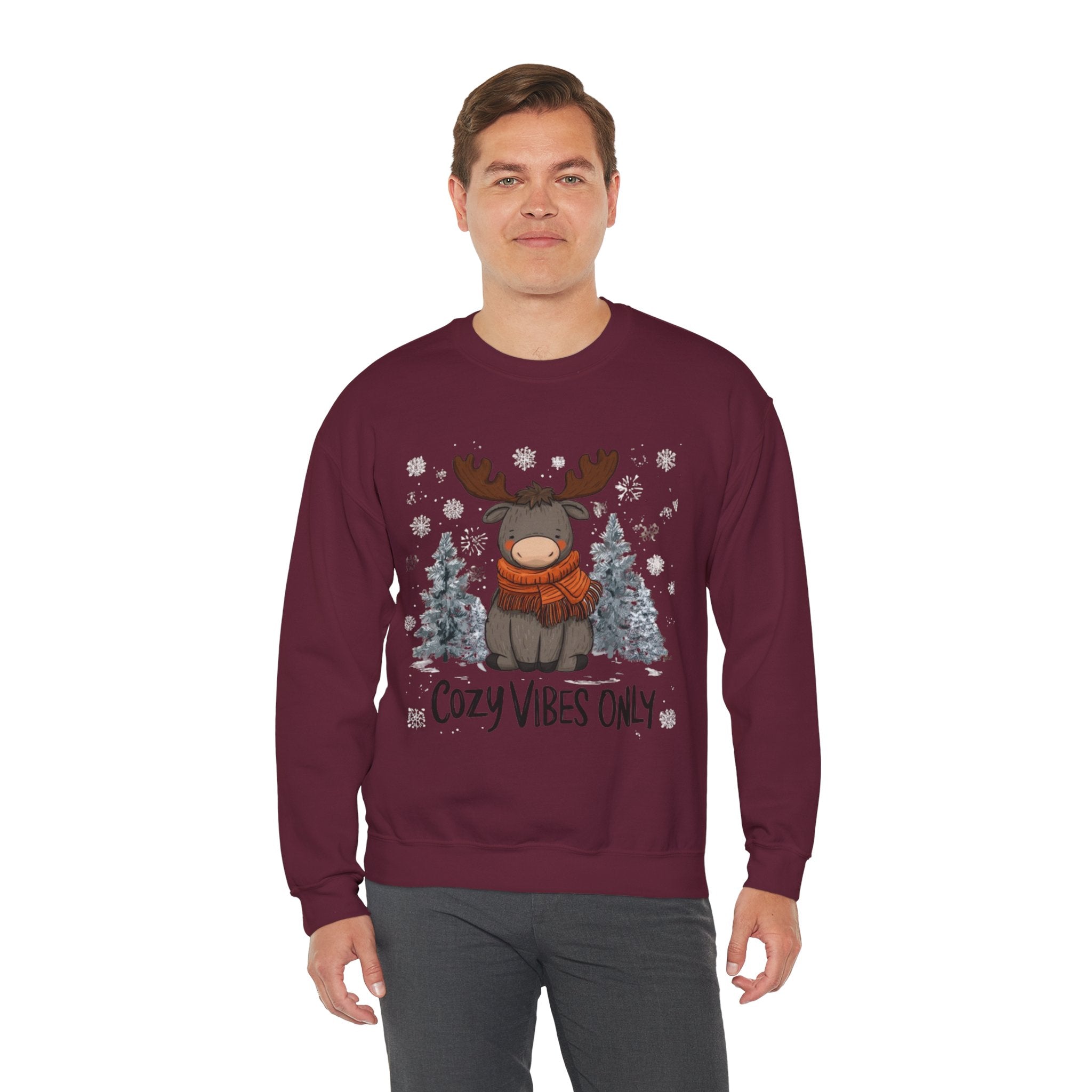 Cozy Vibes Only Sweatshirt — Cute Winter Moose Crewneck