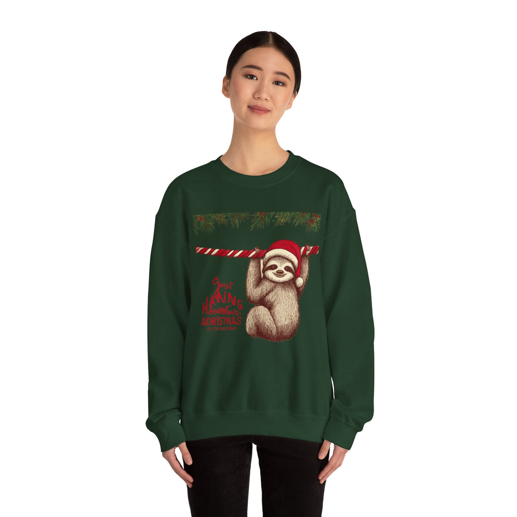 Christmas Sloth Crewneck Sweatshirt – "Just Hanging with My Advent-Christmas" Holiday Sweatshirt